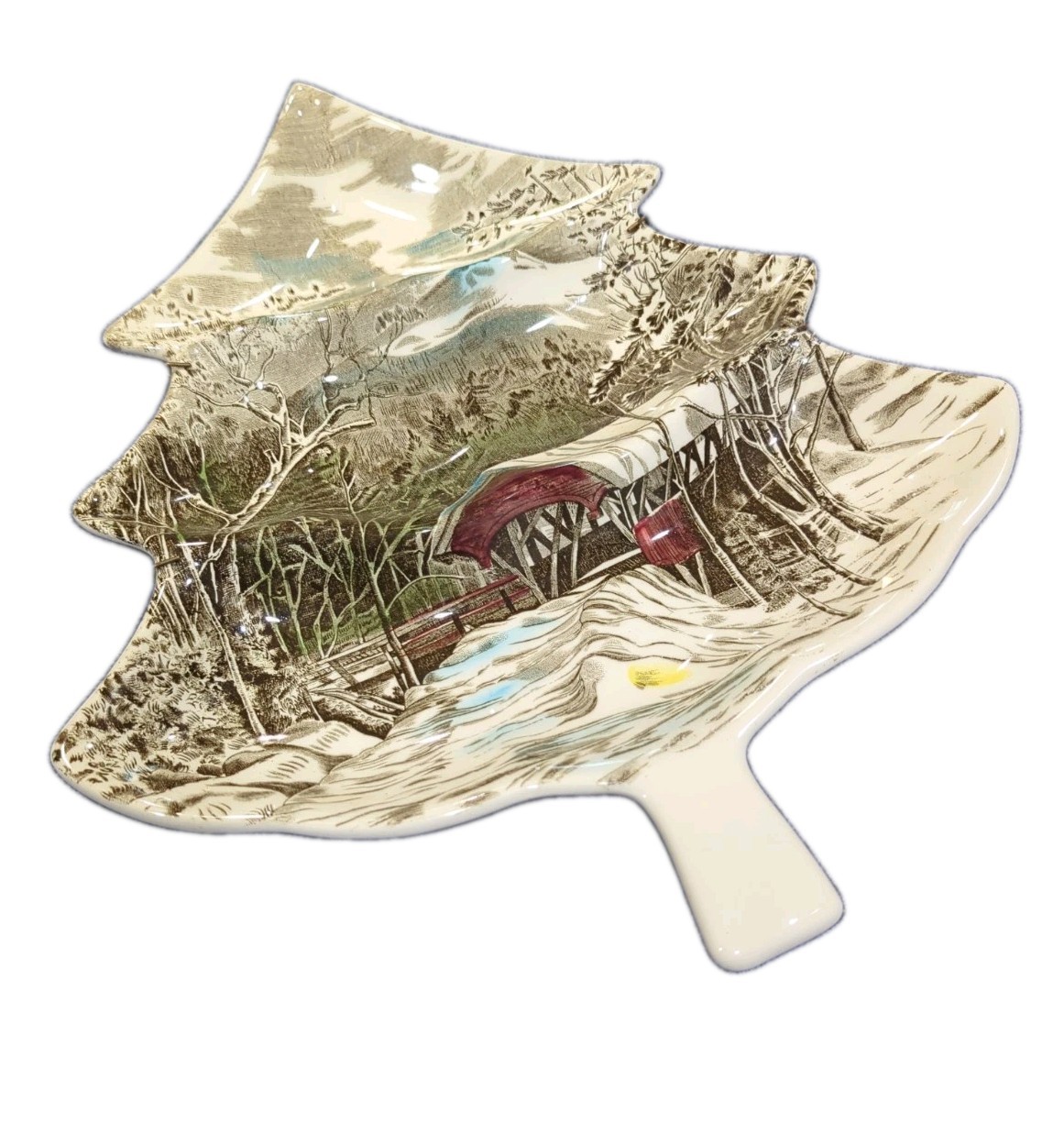 Johnson Bros Friendly Village Covered Bridge 14″ Christmas Tree Serving Dish