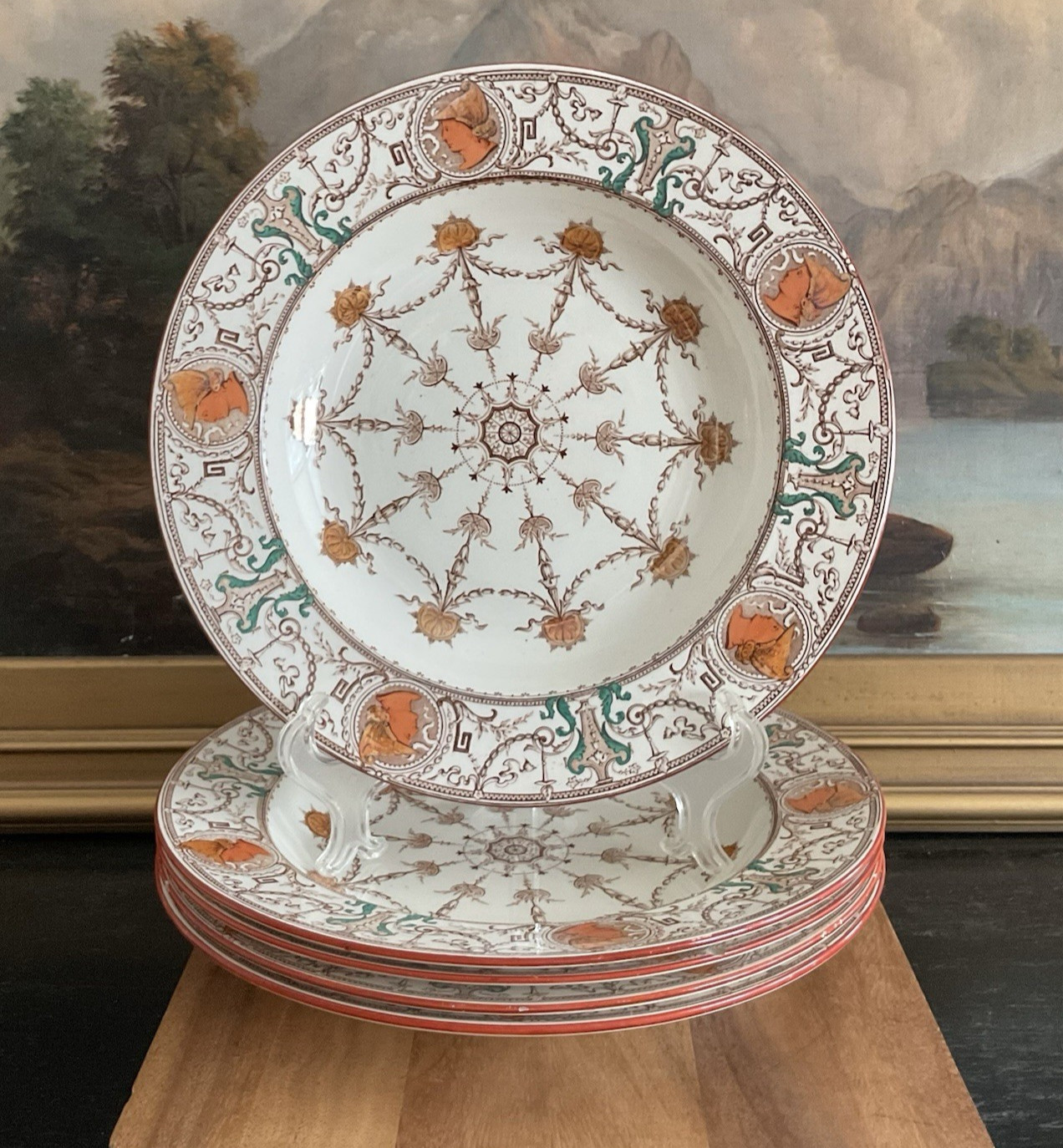 (5) BROWN WESTHEAD MOORE & CO Pergolesi RIMMED BOWLS Aesthetic Antique 1875