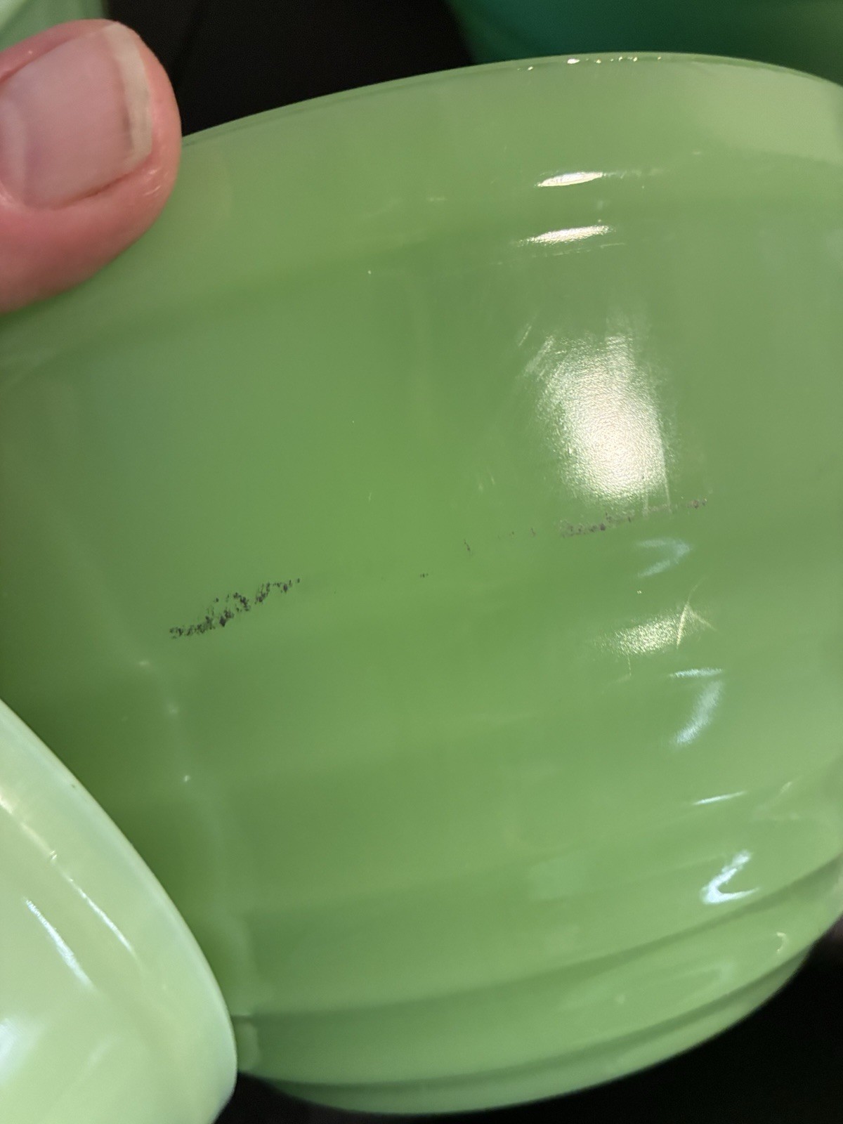 Jeannette Glass Concentric Circle Mixing Bowl Set Jadeite Green 5 7 & 9” Uranium