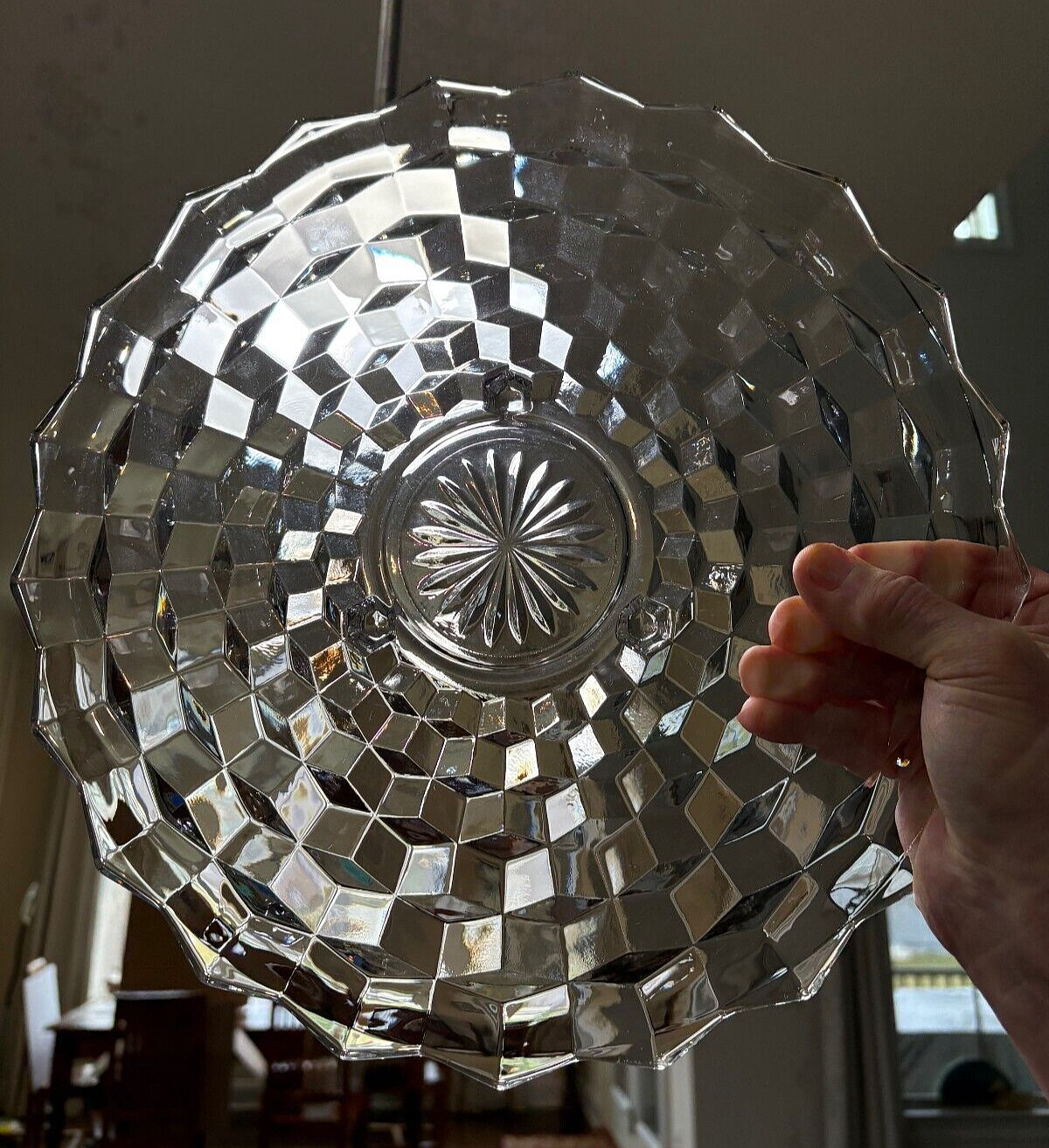 Fostoria American Cubist Hexagon Footed Cake Plate Server Clear 12.5″ EUC