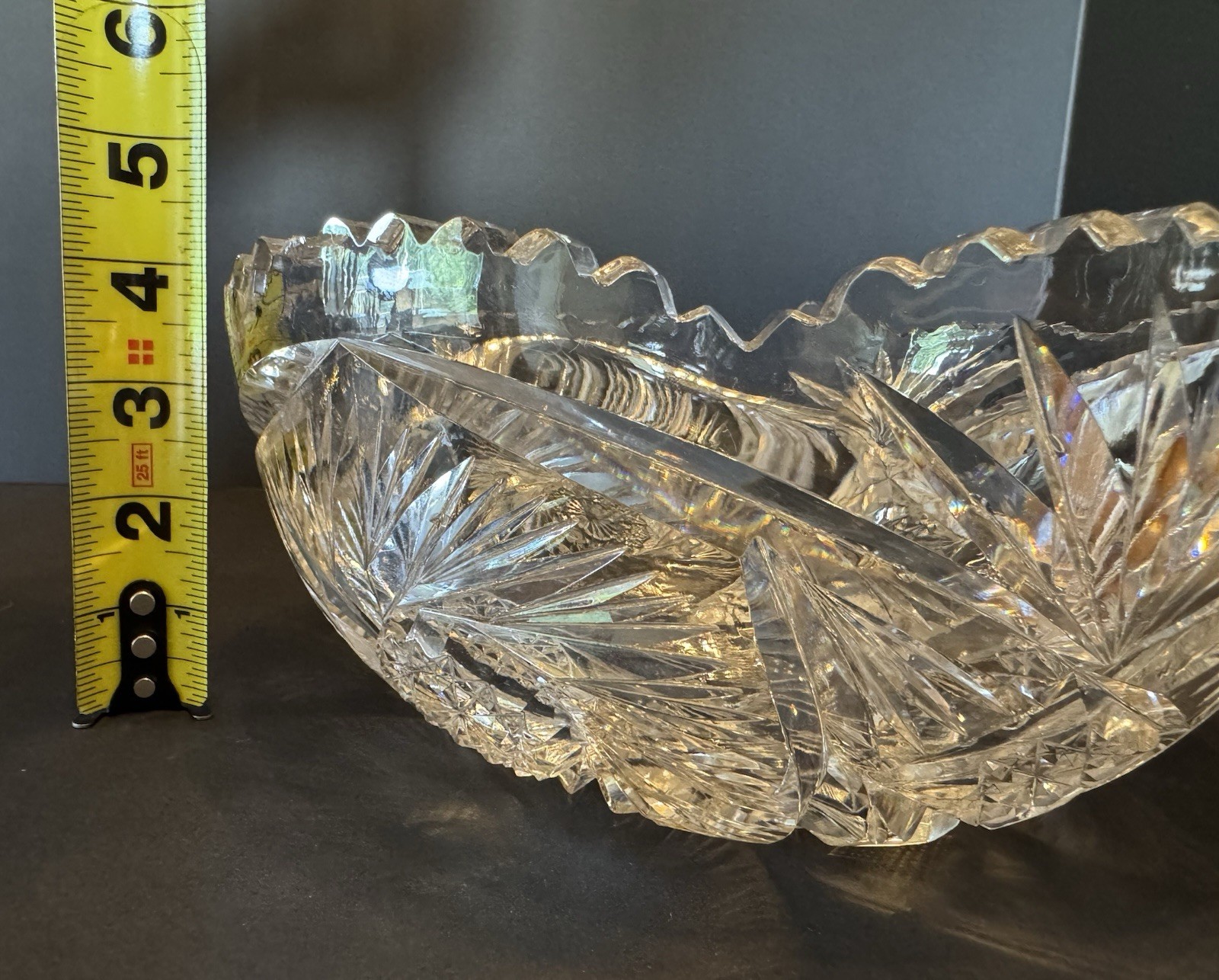 Antique American Brilliant Period Crystal Glass Cut Plate And Bowl