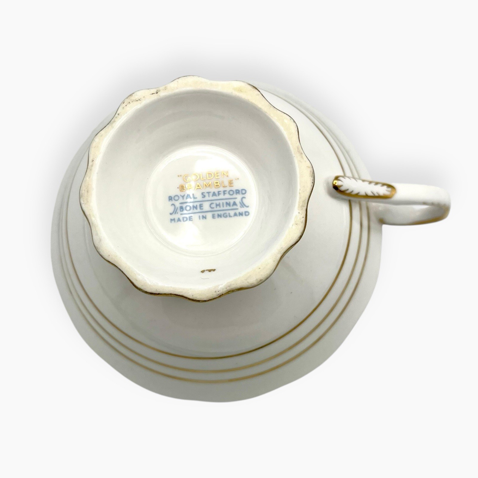 Vintage Royal Stafford Golden Bramble Berries Footed Tea Cup Saucer Gold MINT