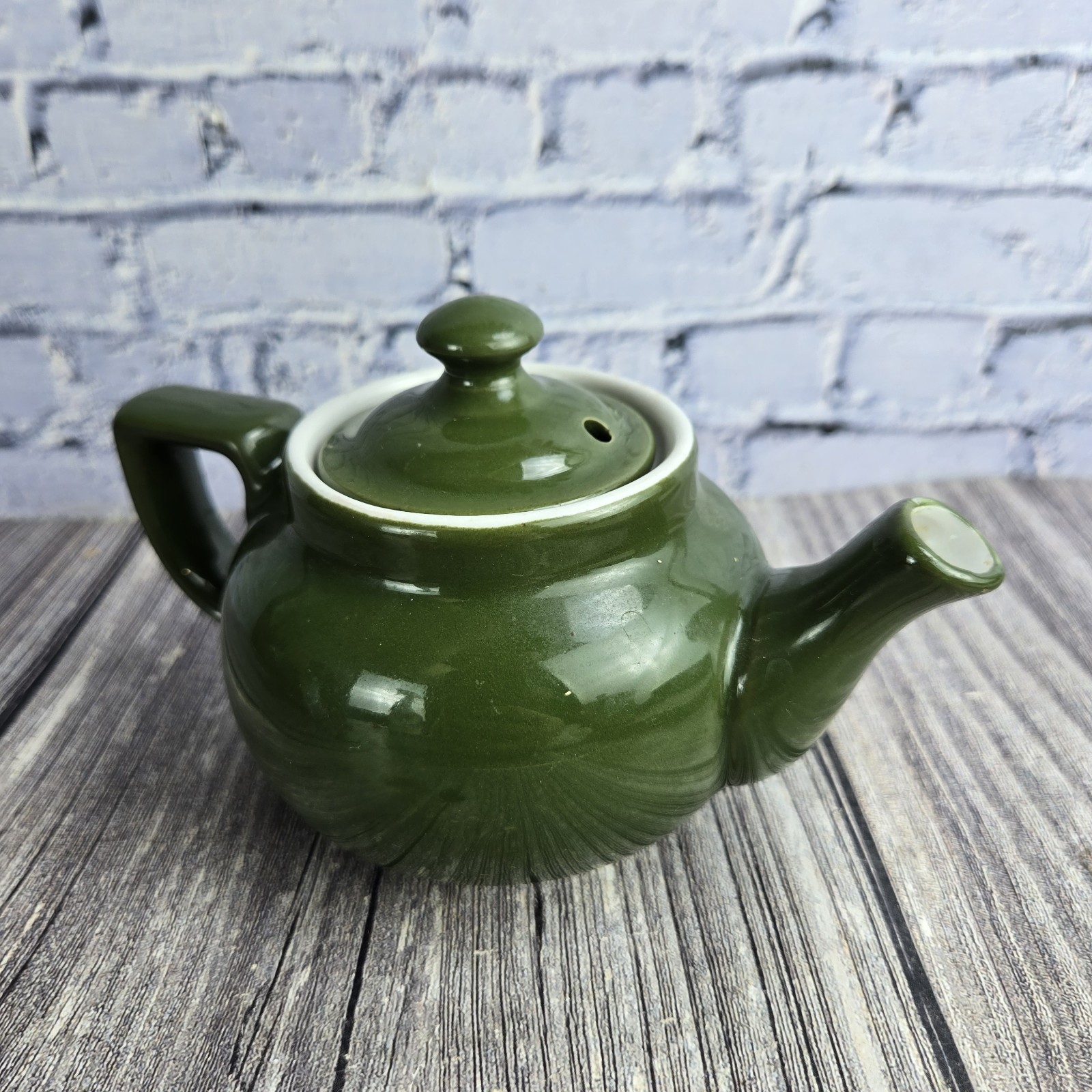 Vintage Dark Green Glazed 4″ Tall 1 Cup Personal Teapot