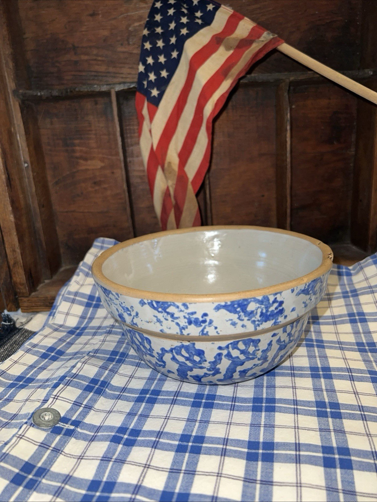 Vintage Clay City Blue SPONGEWARE, Stoneware-Farmhouse Bowl APPX 6.5 in “AS IS”