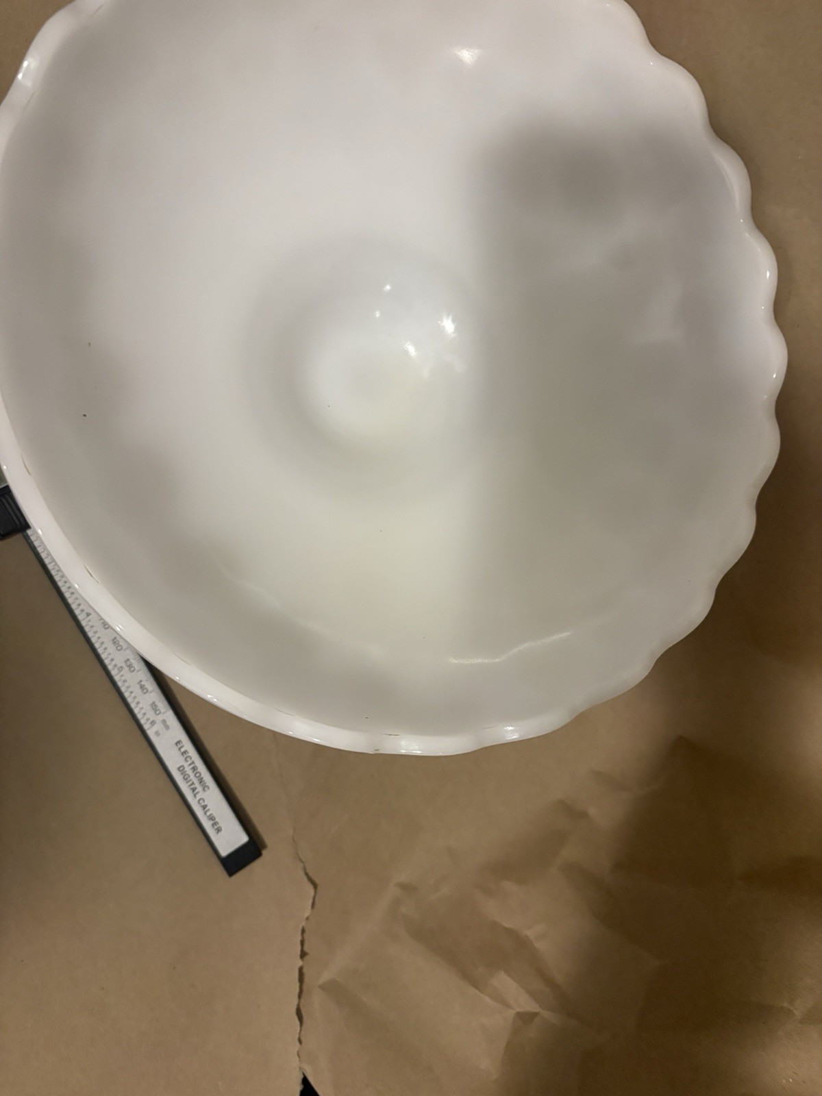 Vintage White Milk Glass Pedestal Compote Fruit Bowl Scalloped Large Centerpiece