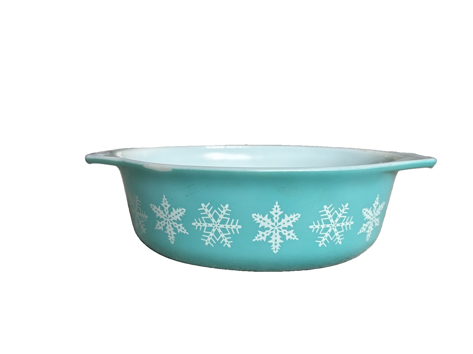 Vintage PYREX Turquoise Snowflake Casserole Dish # 043 1 1/2 Qt. NO LID
