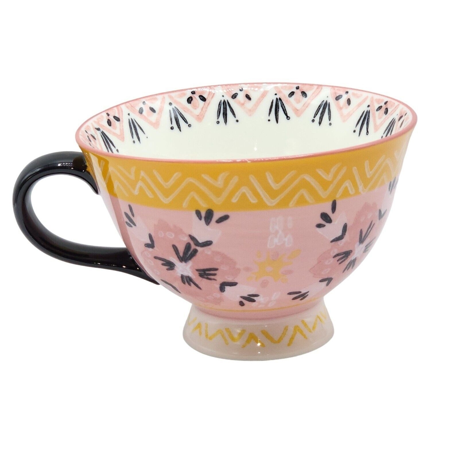 Bloom Pottery Set of 2 Pedestal Ceramic Tea Cups Coffee Mug Hand-Painted Floral