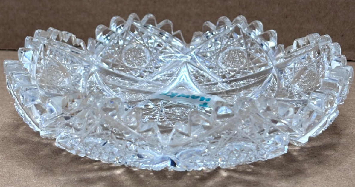 Signed Hawkes American Brilliant Cut Crystal Bowl 6.5″ Starburst ABP Dish