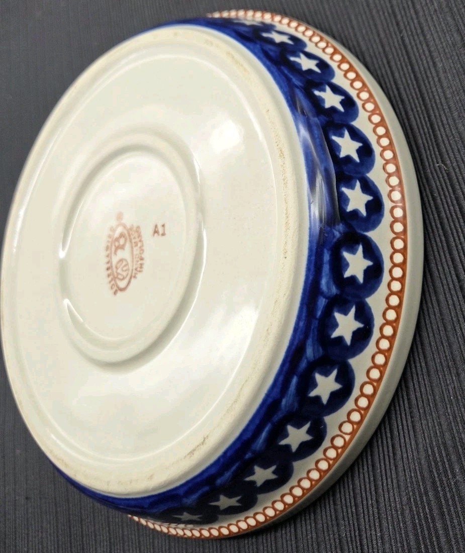 Vintage Boleslawiec Polish Pottery Stars 9.5″ Round Baker + Oval Dish VGC