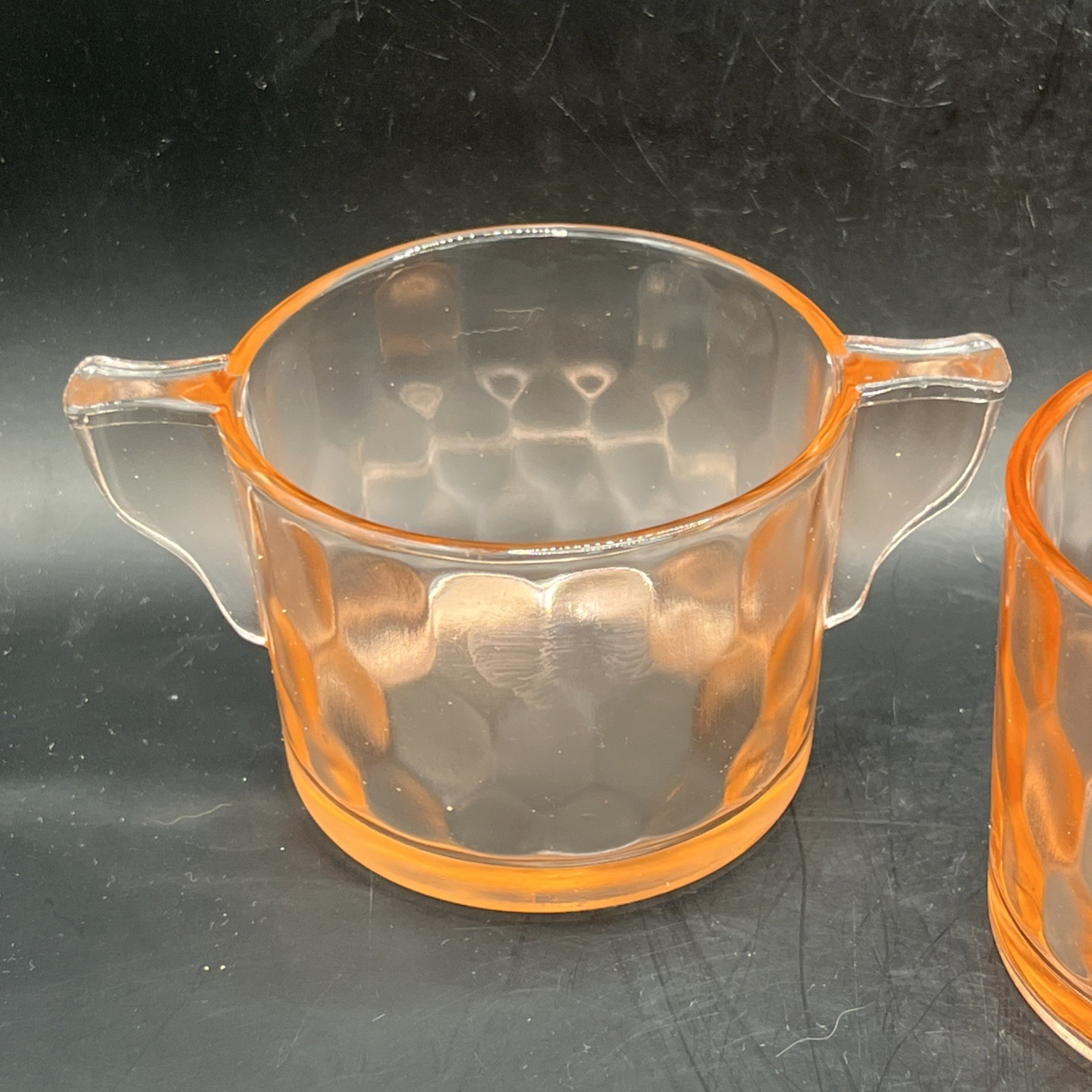 Jeannette Glass Hex Honeycomb Pink Depression Sugar Creamer Tea Grandmillenial