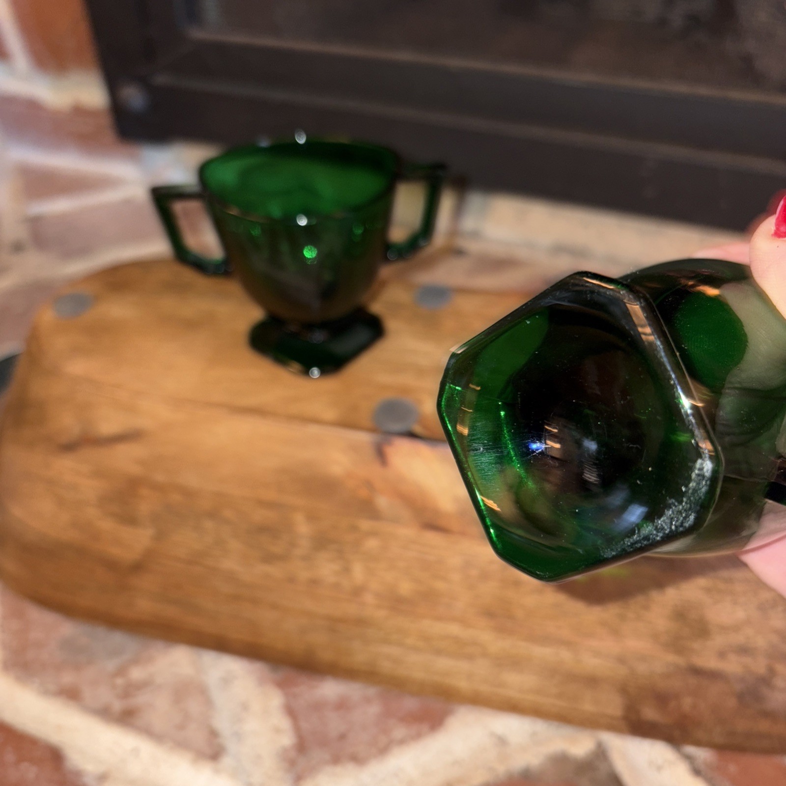 Fostoria Mayfair Dark Green Individual Creamer and Sugar Circa: 1930 – 1931