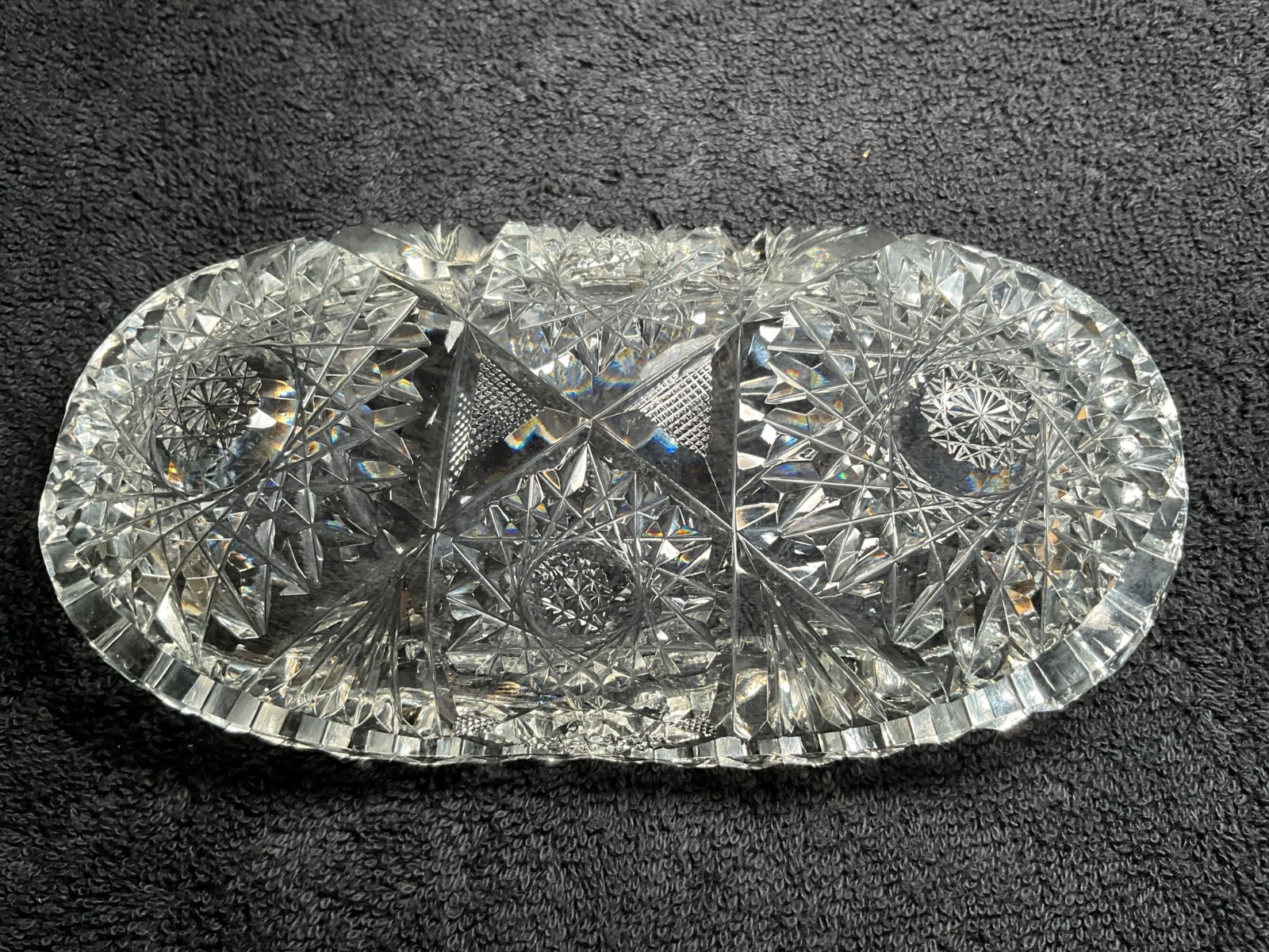 VTG-American Brilliant Period Deep Cut Crystal Glass Oblong CeleryRelish Boat 7”