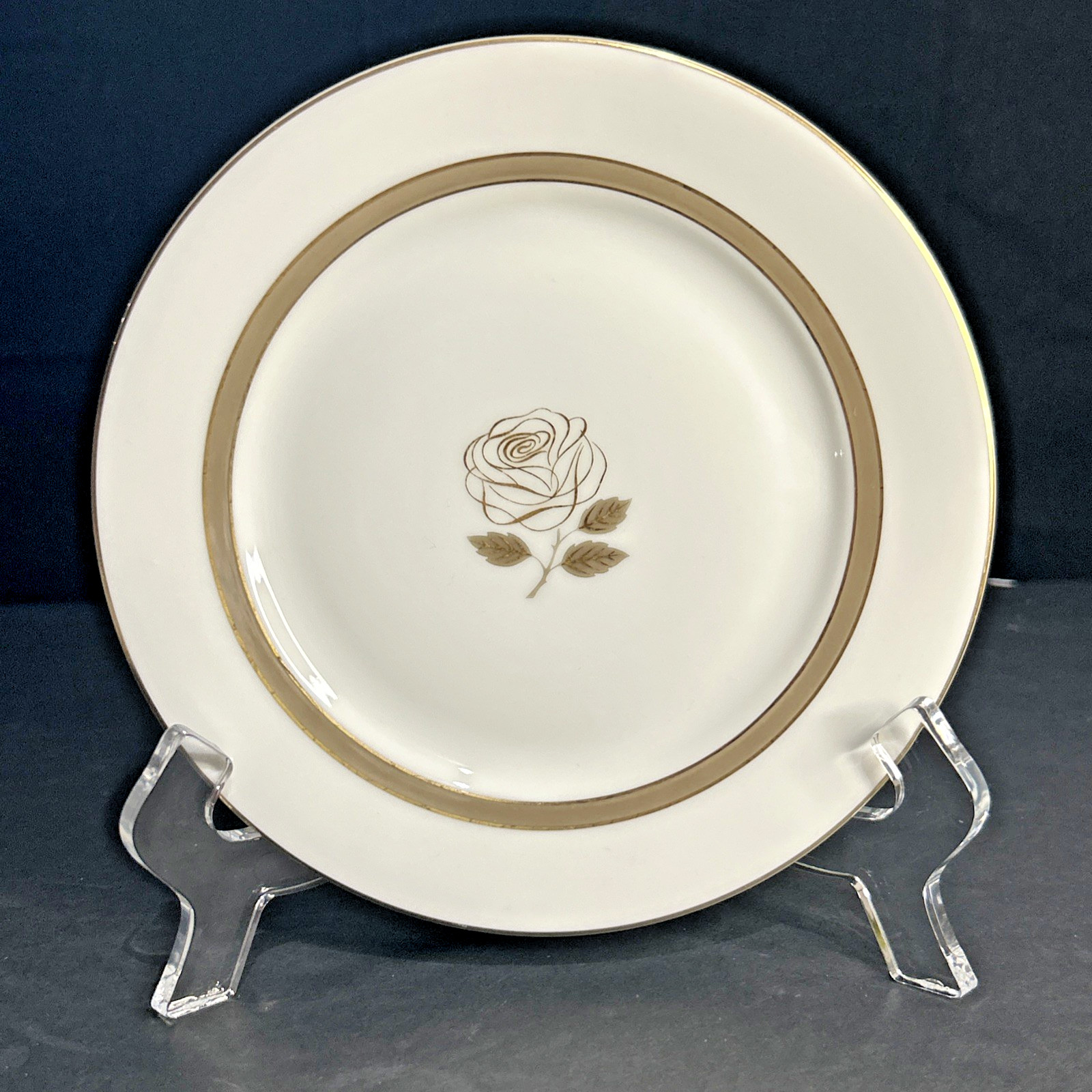Rosenthal Rose 6” Dessert Bread Plates White w/Gold Rose & Trim Germany Set/6