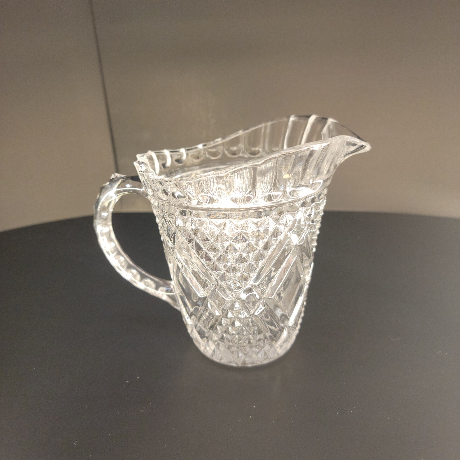 Vintage 1985 FTD Diamond Pattern Crystal Pitcher Creamer Pressed Glass 5.5”