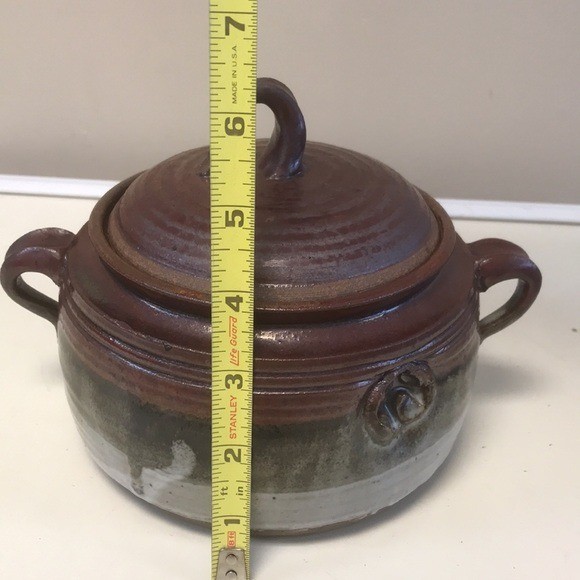 Stoneware Pottery Signed & Stamped Lidded Soup Tureen/Bean Pot