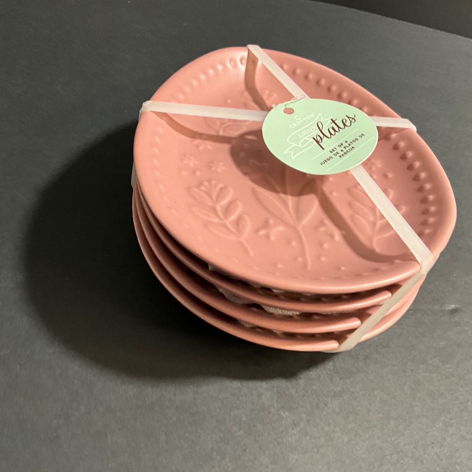 Crofton Stoneware Spring Floral Easter Egg Plates Set of 4 Rose Soft Pink 7×5”