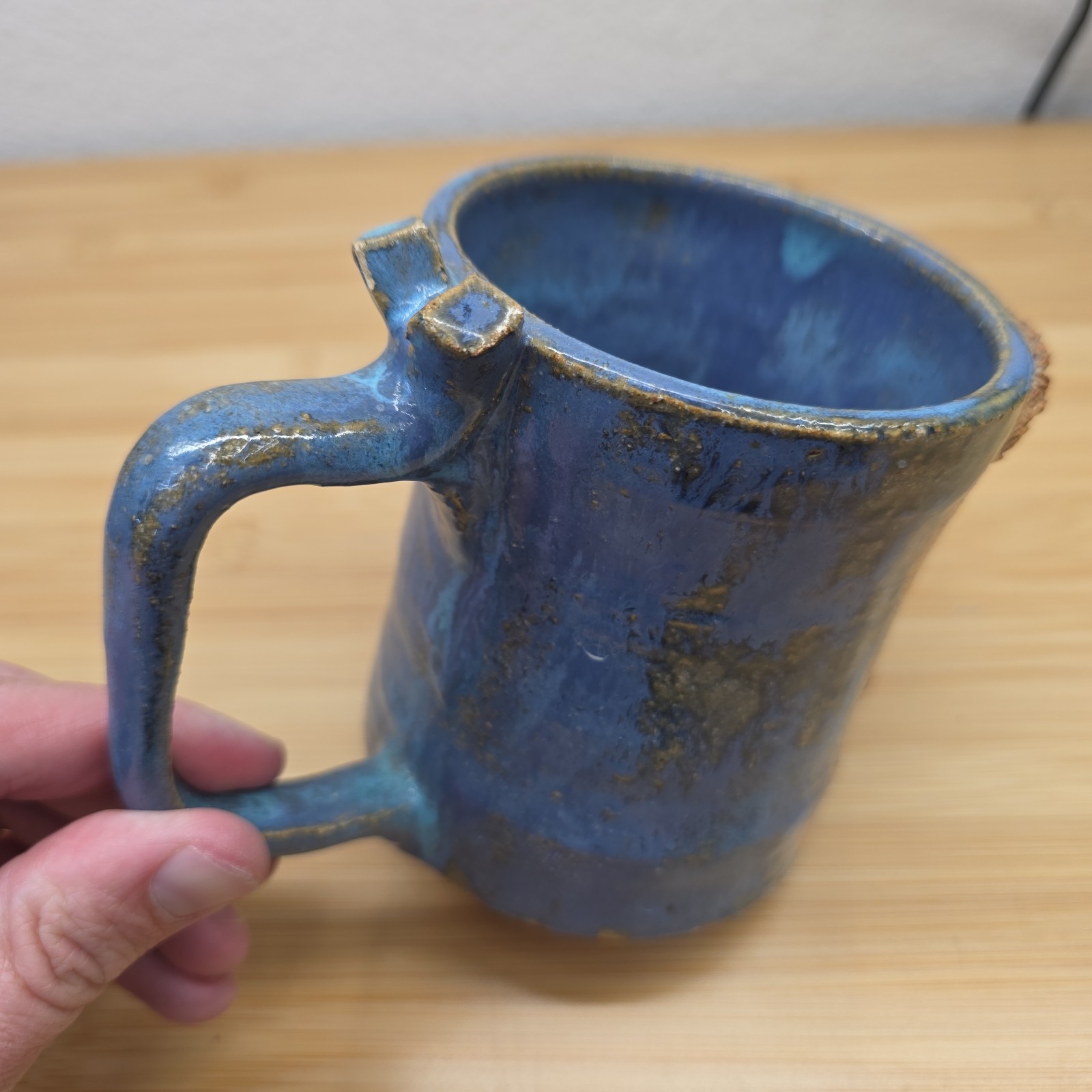 Hand Made Studio Art Pottery Unique Folk Art Man W/Mustache Face Mug Ugly