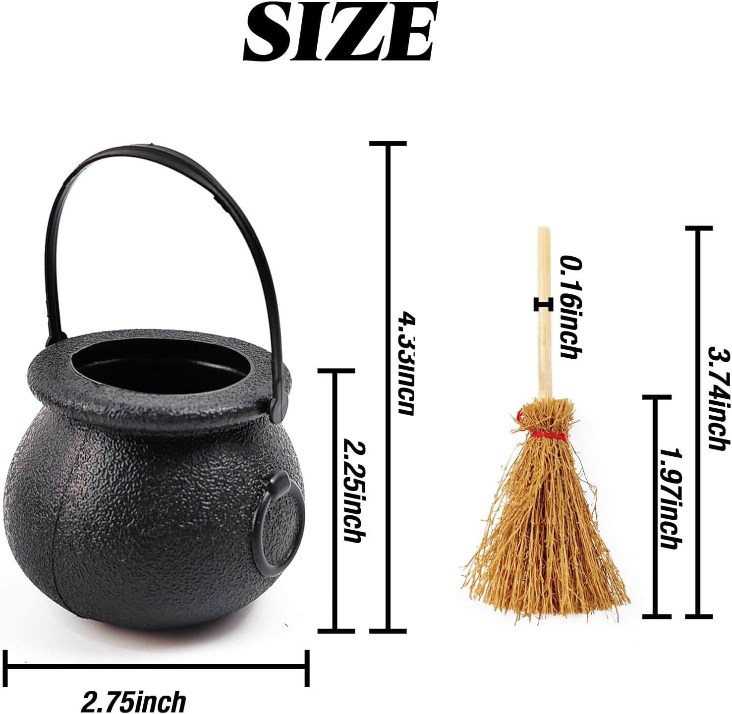 24Pcs/Set Mini Plastic Cauldron with Mini Witch Brooms, Witch Calderon Pot Black