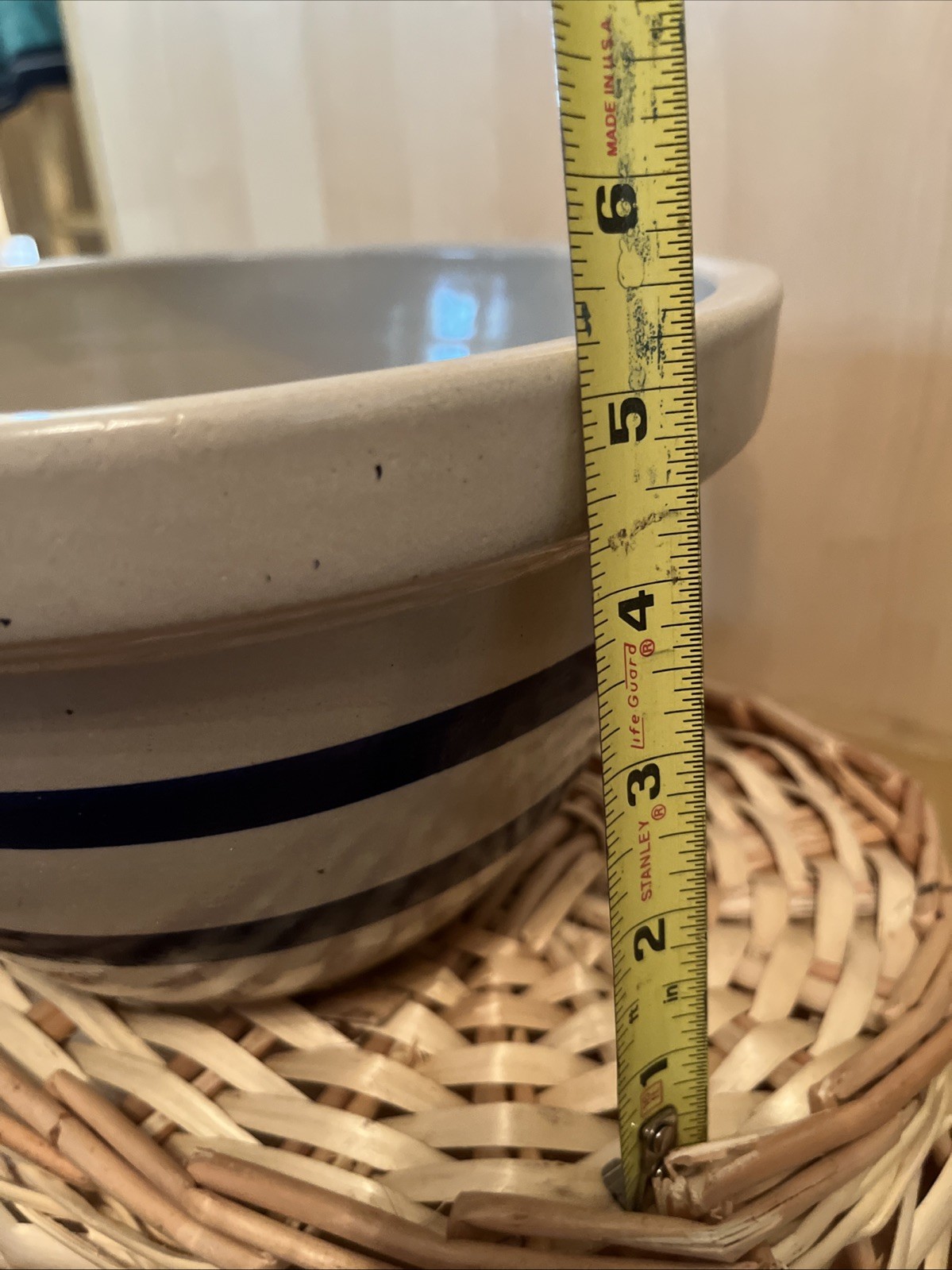 Vintage Robinson Ransbottom Pottery  9.25″ Stoneware Blue Striped Bowl Roseville