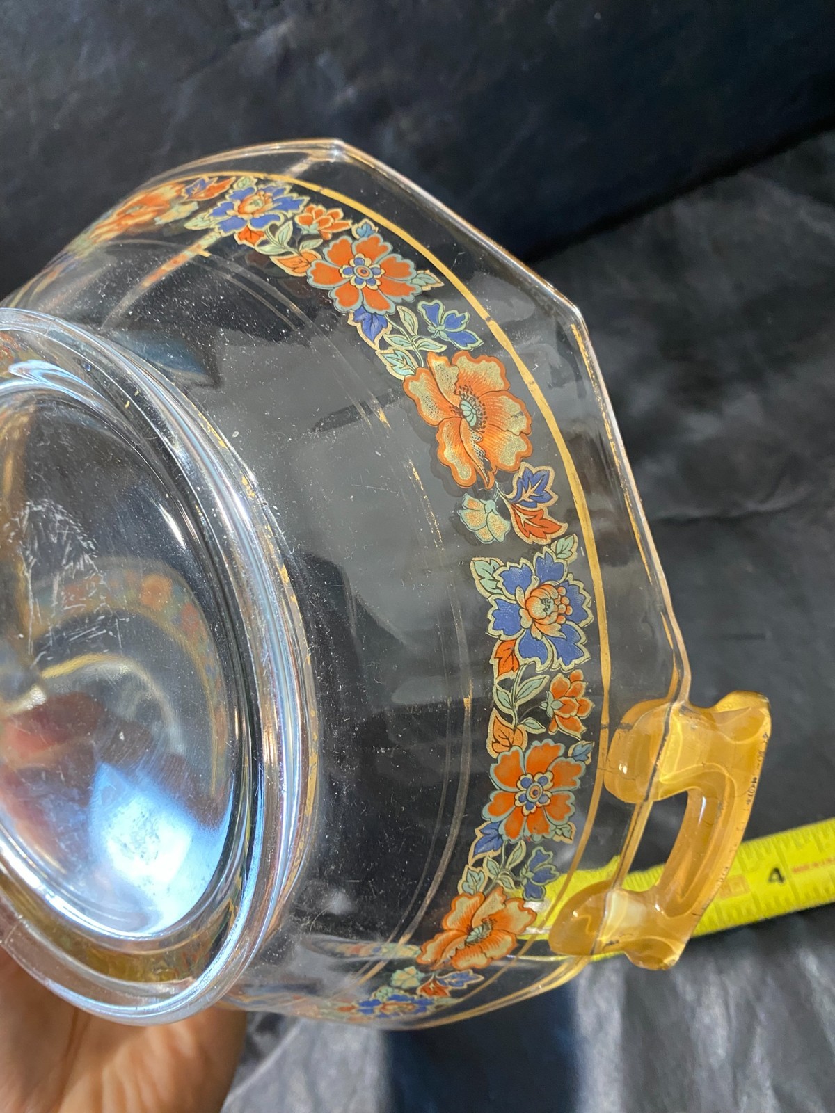 1940s serving bowl & cake plate floral pattern gold trim