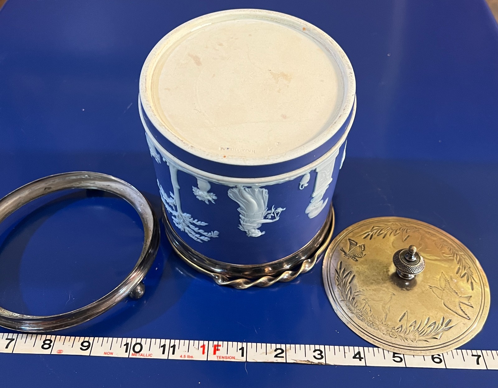 WEDGWOOD Dark Blue Jasperware Lidded Biscuit Barrel
