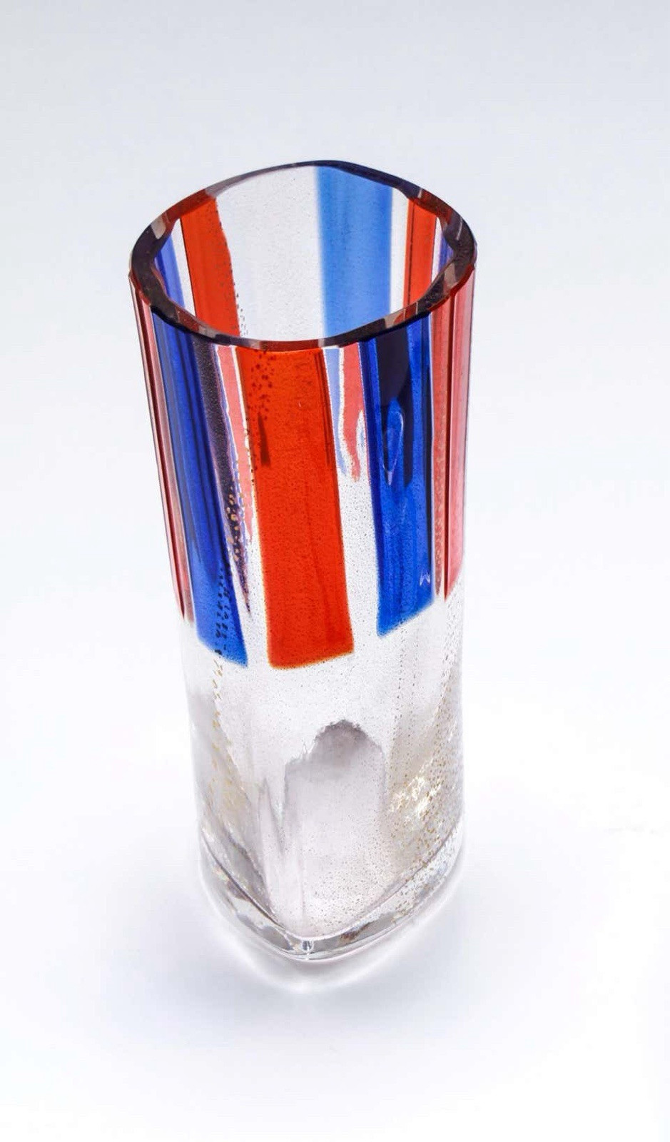 Carlo Moretti Murano Aventurine Glass Vase Red Blue Stripe