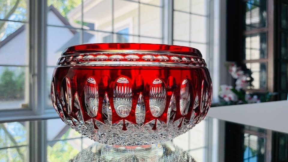 Waterford Clarendon Ruby Red Cut to Clear Crystal Bowl 6″ Signed; MINT