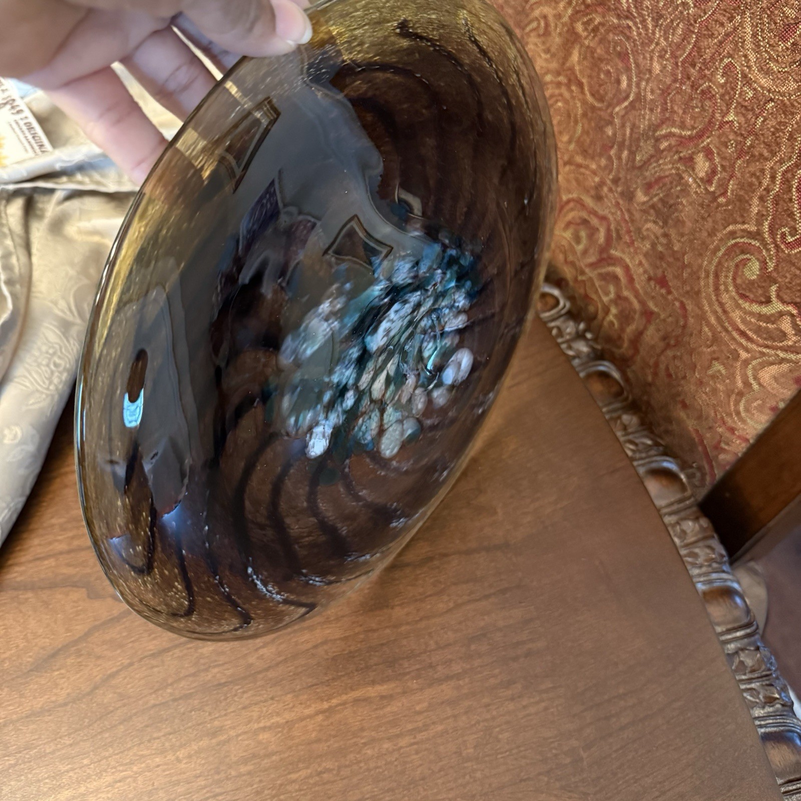 Contemporary Piece Of Art Glass Featuring A Swirling Design Brown, Blue & Red
