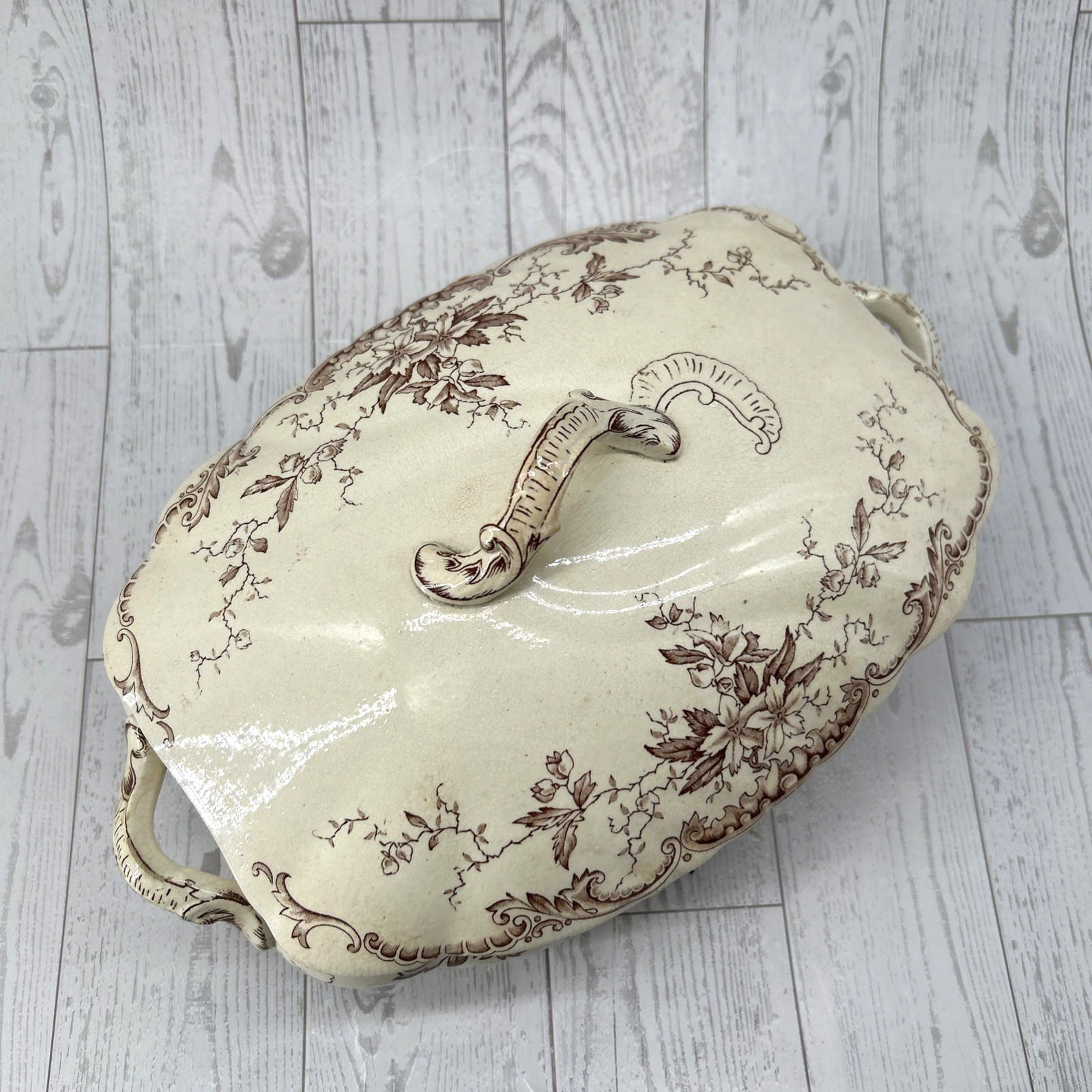 Antique 1800’s Brown Transferware Lidded Vegetable Dish Harvard H&CoC England