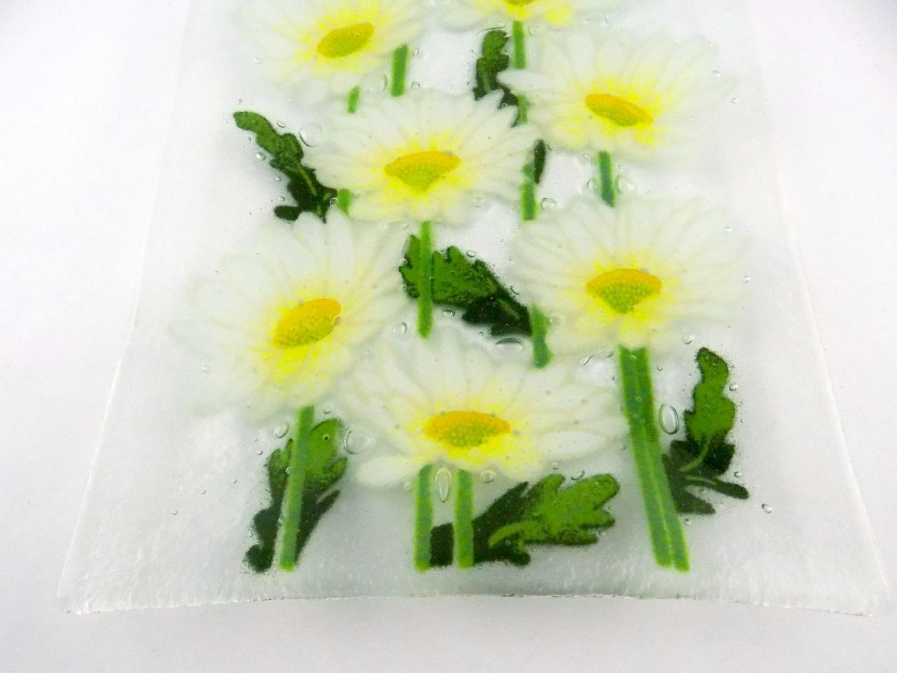 Peggy Karr Fused Art Glass Daisy Flower Rectangular Plate 13.75 Inch VERY GOOD