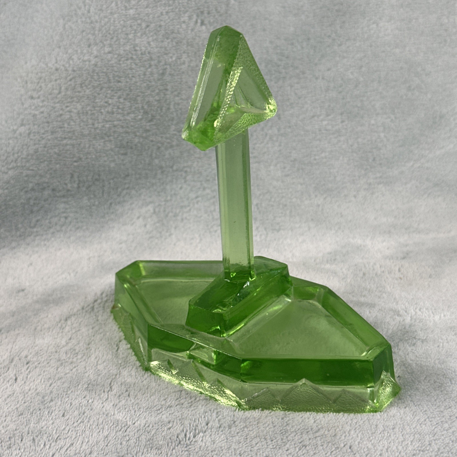 Vintage Vaseline Glass Art Deco Salt Pepper Shaker Caddy Uranium Glow SEE CHIP