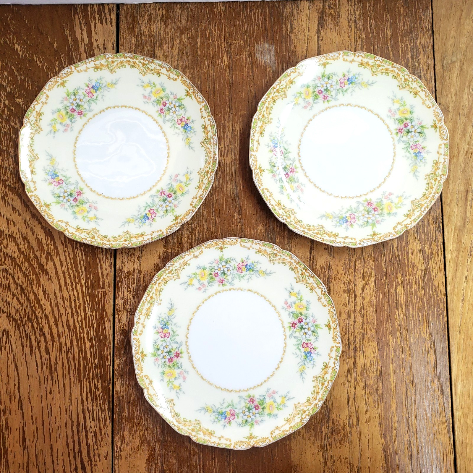 Vintage Noritake Veona Salad Plates 7.25″ Set of 3 Japan Floral Gold Trim