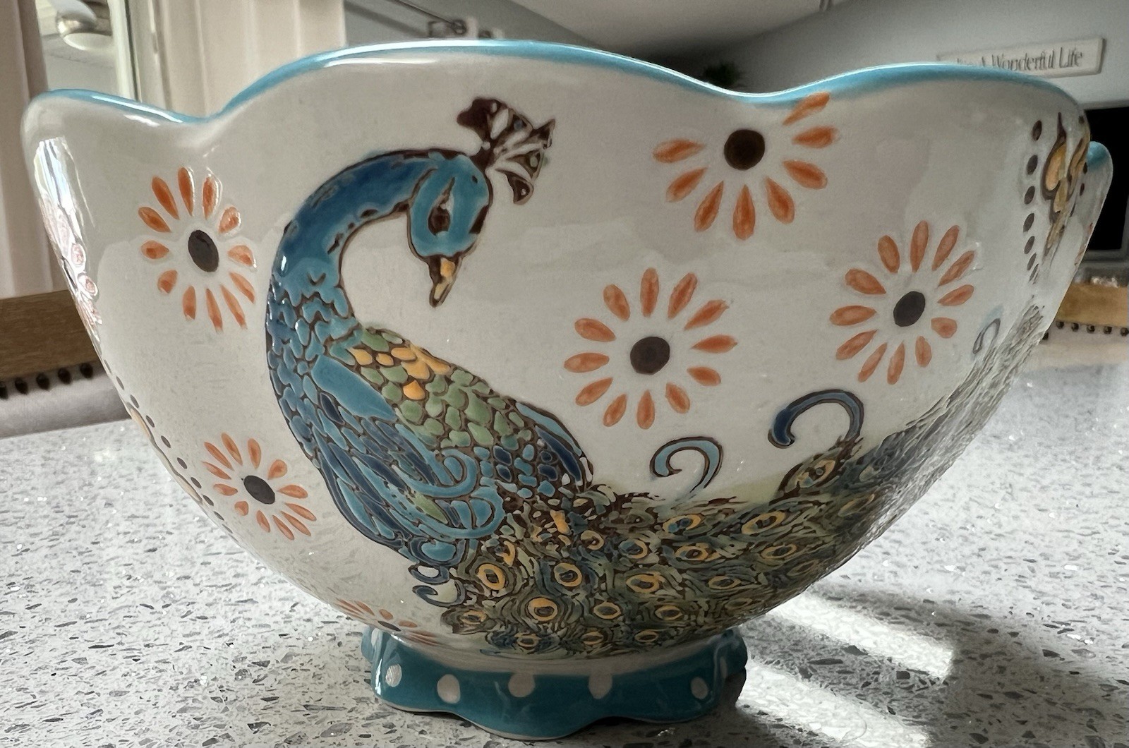 Artistic Accents Peacock Ceramic Oval Platter w/ Scalloped Bowl