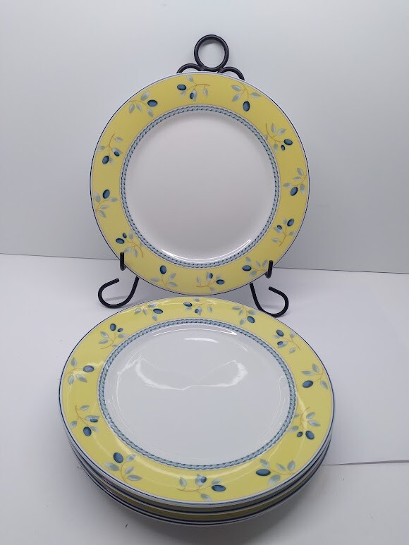 5X Royal Doulton BLUEBERRY Salas Plate 2005 Yellow & Cobalt Blue Set of Five