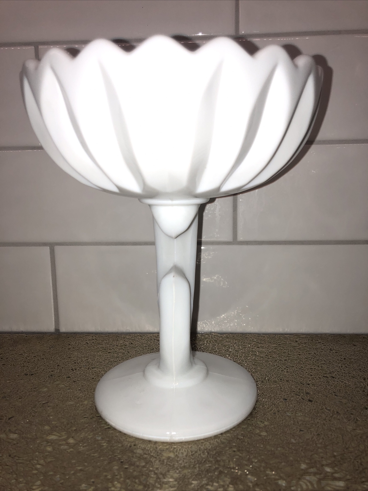 Vintage Indiana Milk Glass Large Tulip Pedestal Bowl 6” round 7” Tall Candy Dish