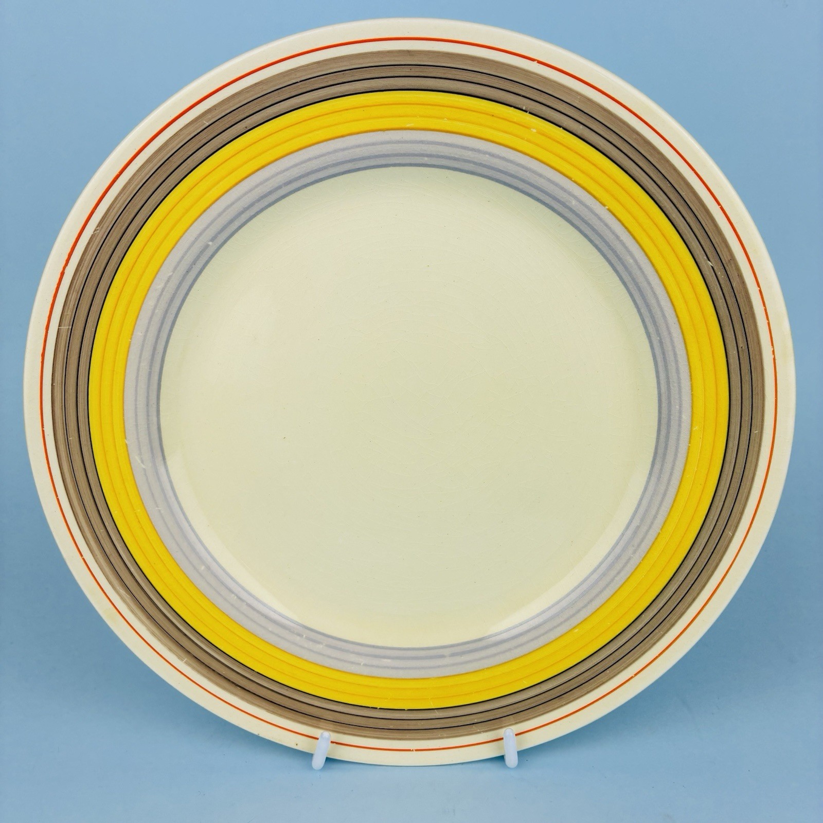 Set of 5 Clarice Cliff Bizarre Hand Painted Banded Dinner Plates – c1934 25.5cm