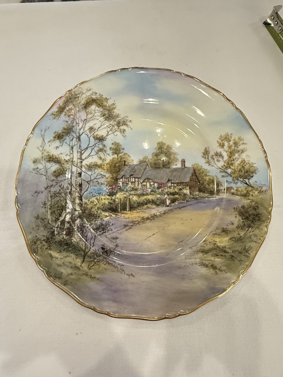Pristine 1952 Royal Worcester Anne Hathaway Cottage Plate Signed J. Smith 10.5″