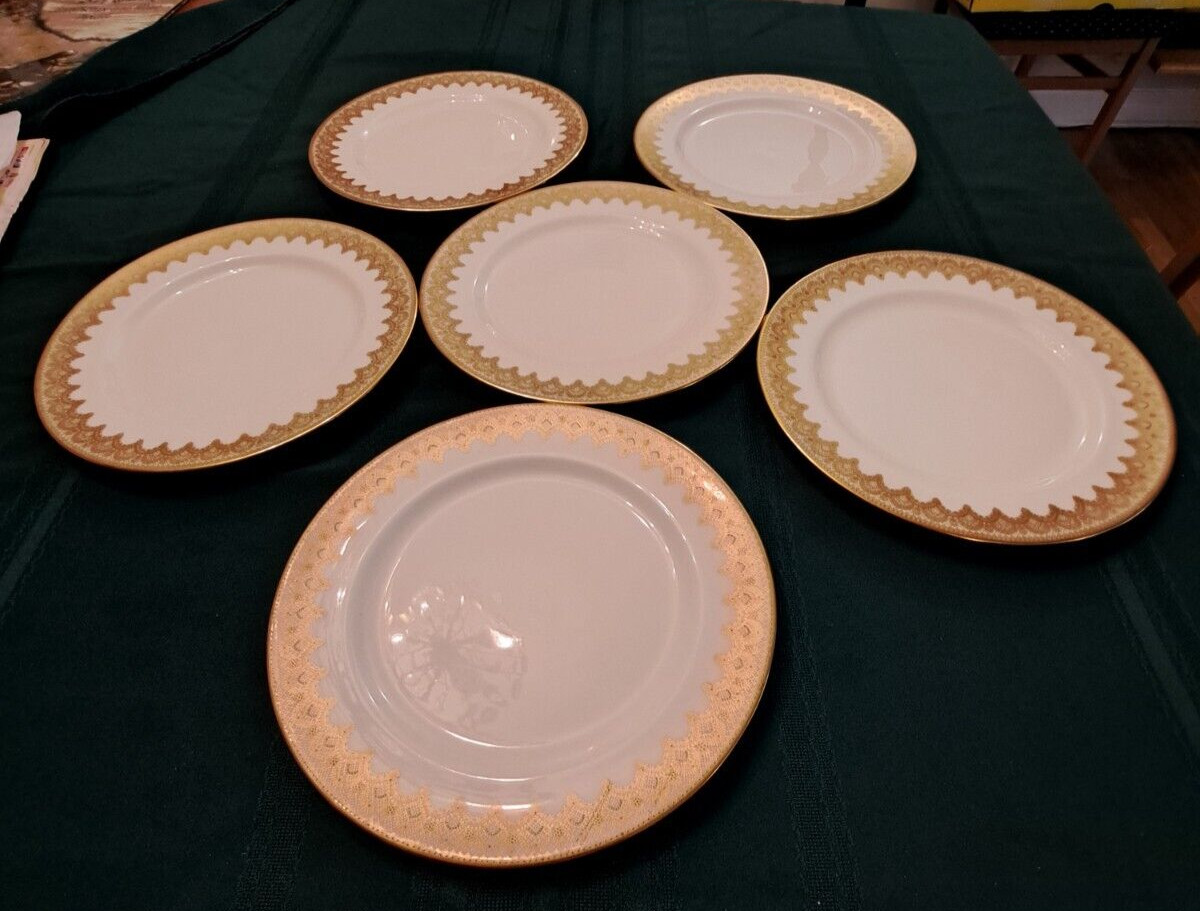 Replacement Plates Royal Doulton Dinner Encrusted Porcelain 10.5 England 6 Pc