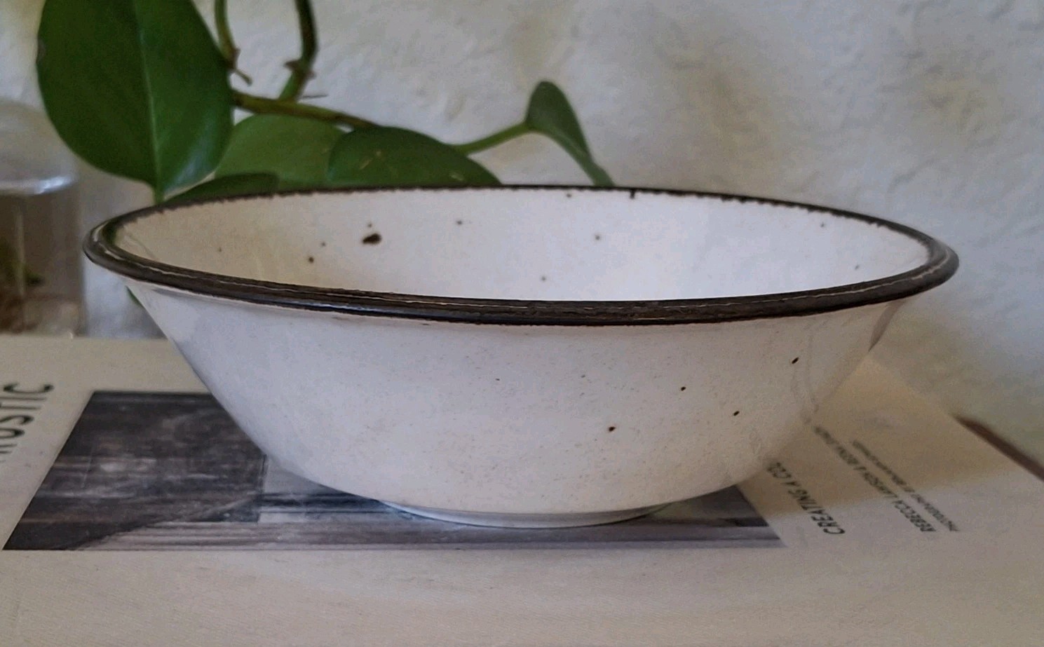 Vintage Johnson Brothers England Ironstone Soup Bowl Speckled Oatmeal Brown Rim