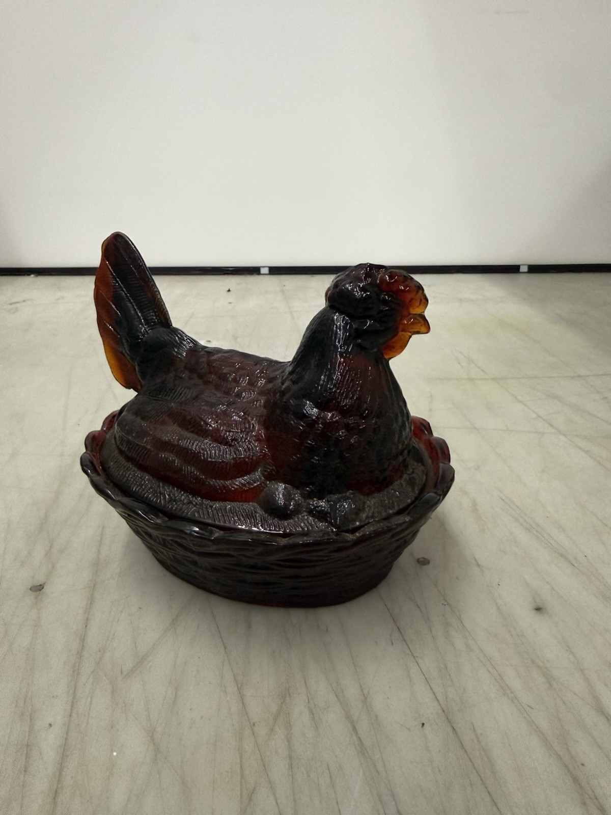 Vintage Indiana Glass Ruby Red Hen on Nest Dish 7”
