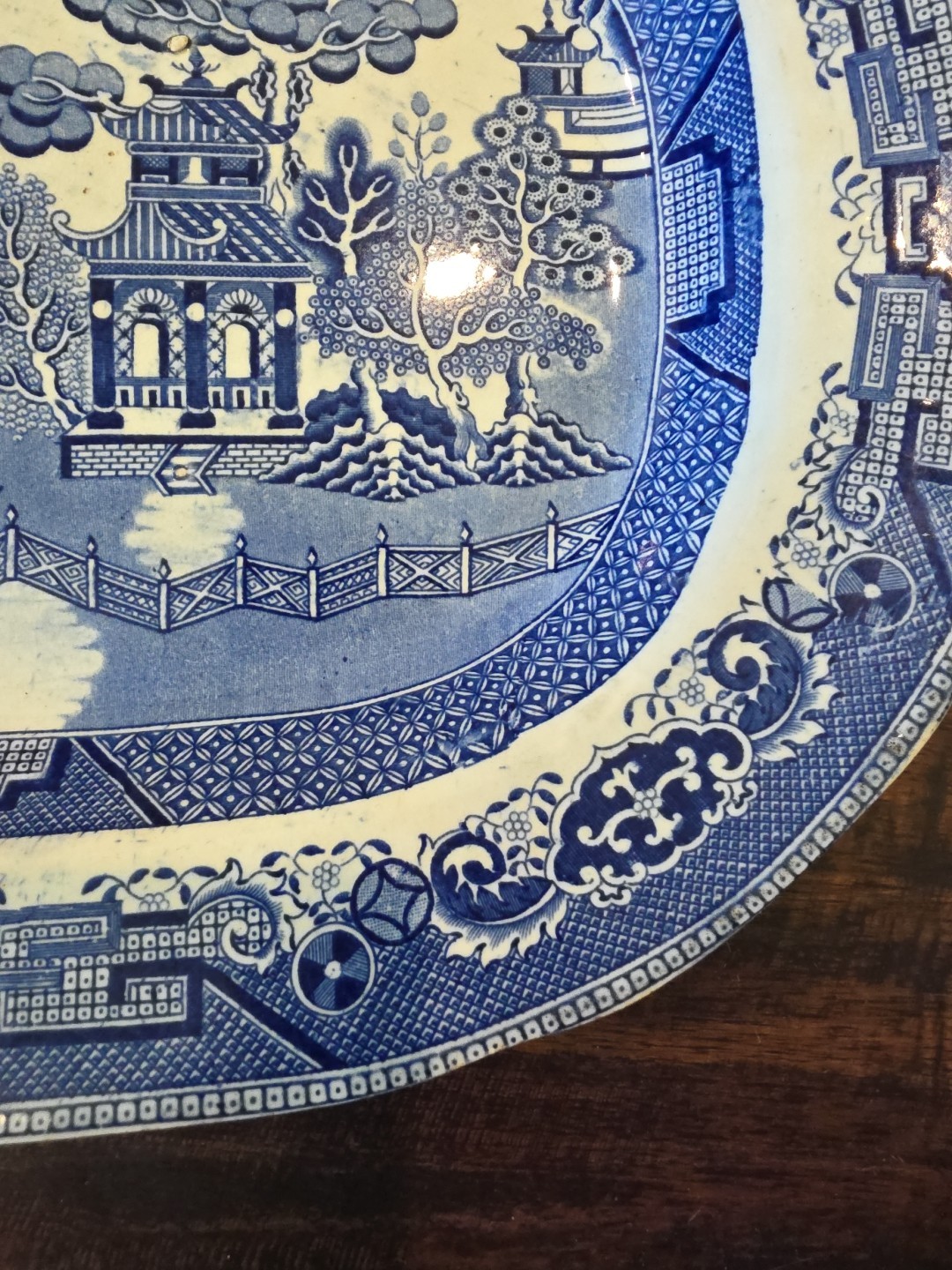 Blue Willow Oval 15.5 X 12.5In Oval Platter Very Old Plate imperfections