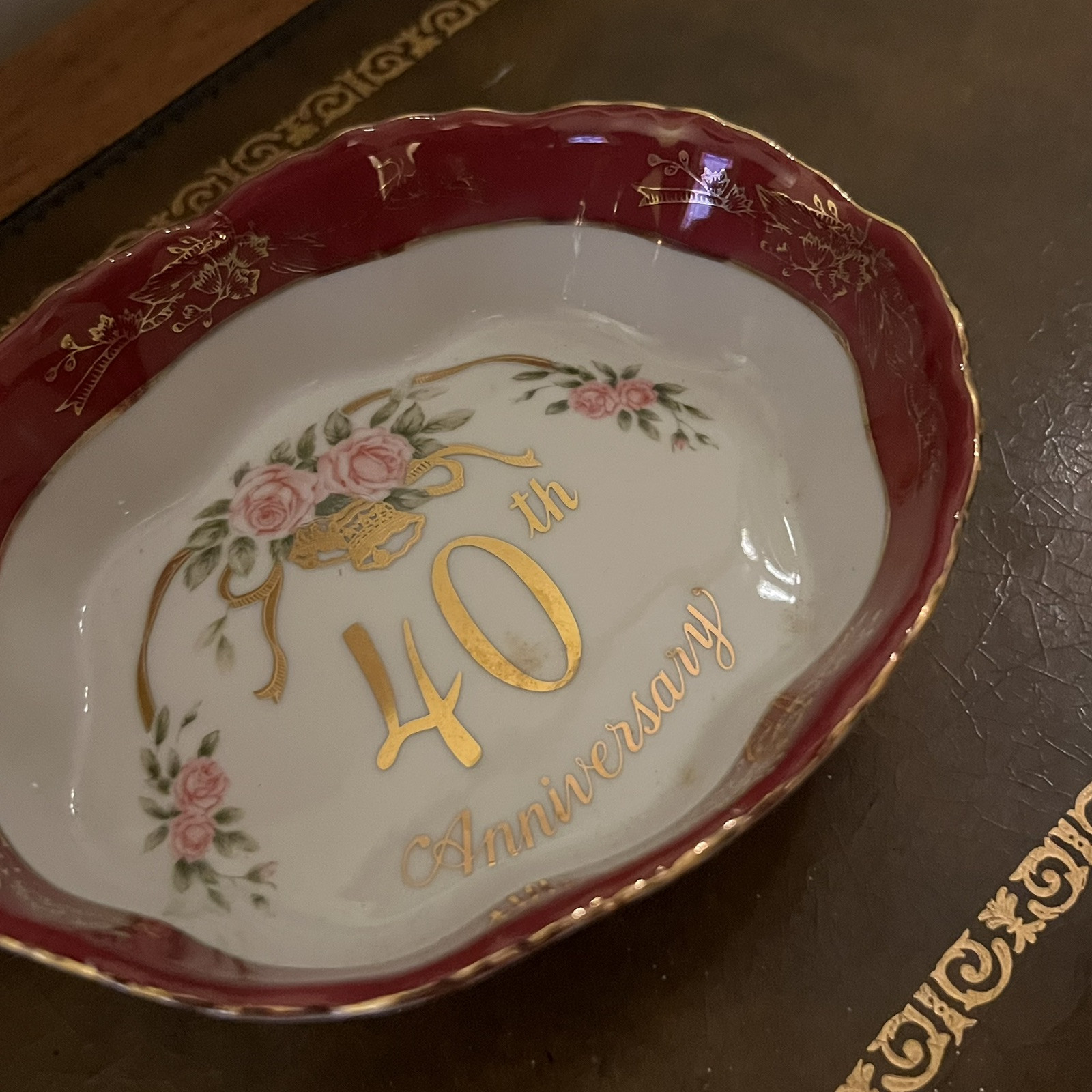Lefton China Bowl, Trinket Dish, 40th Anniversary. 1988