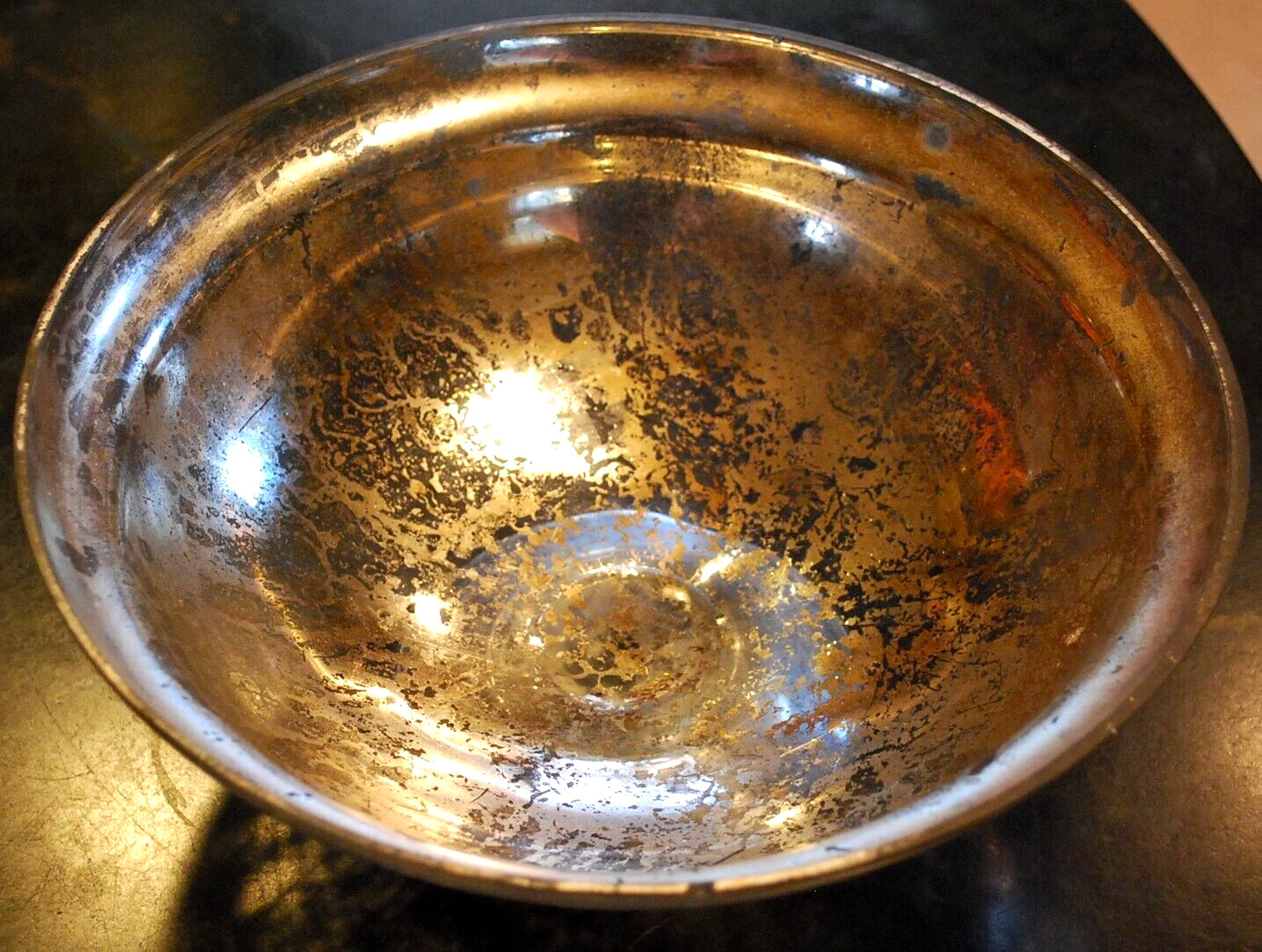Antique Victorian SILVERED MERCURY GLASS BOWL Pedestal Base HAND BLOWN 9.25″