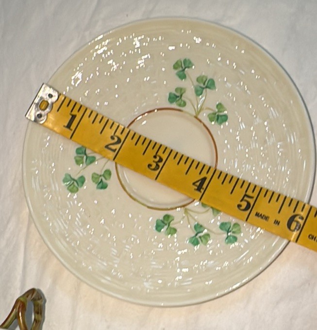 Vintage IRISH BELLEEK Shamrock Tea Cup and Saucer Reg No 0857