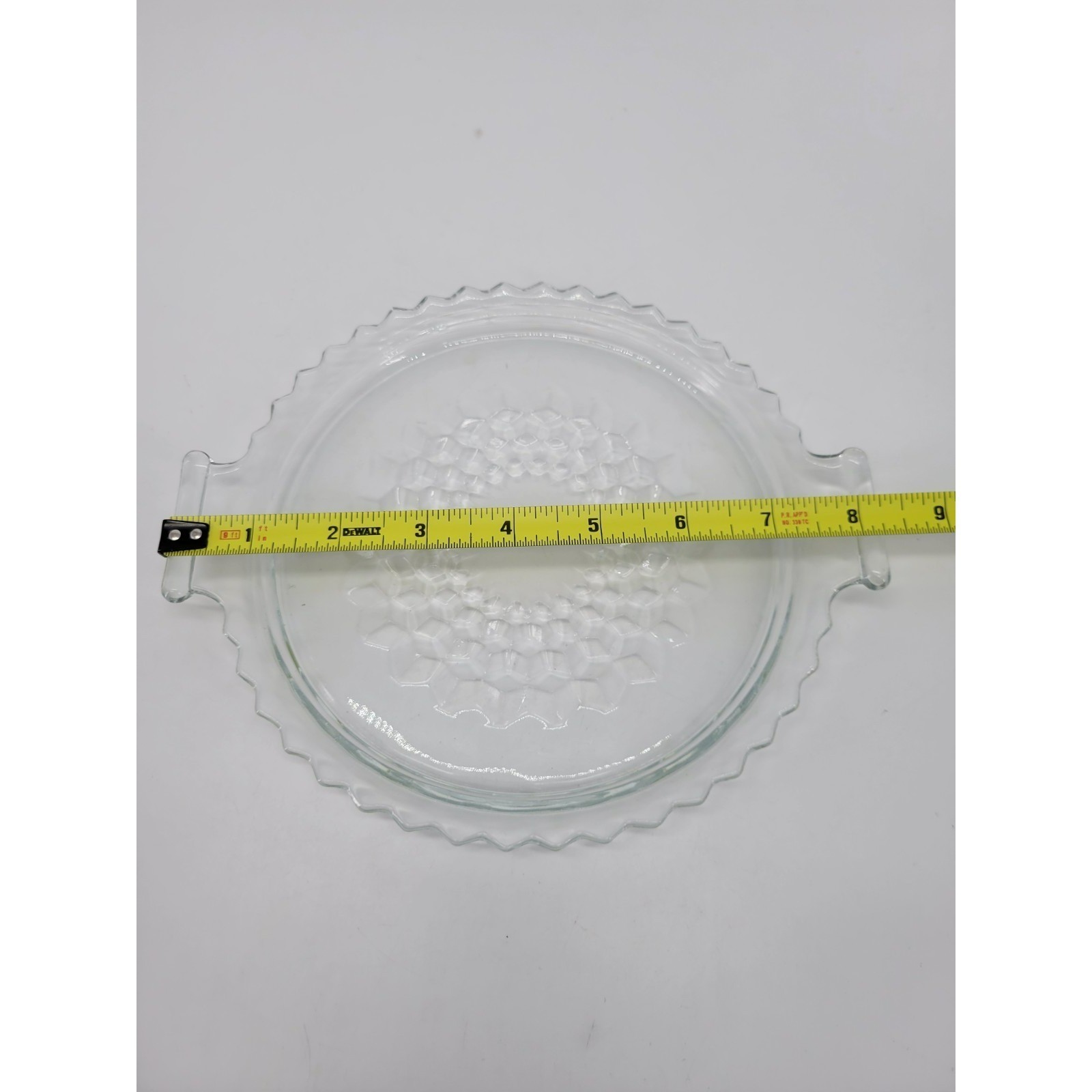 Vintage Jeannette Glass Cube Pattern Round Relish Tidbit Tray Clear Handle