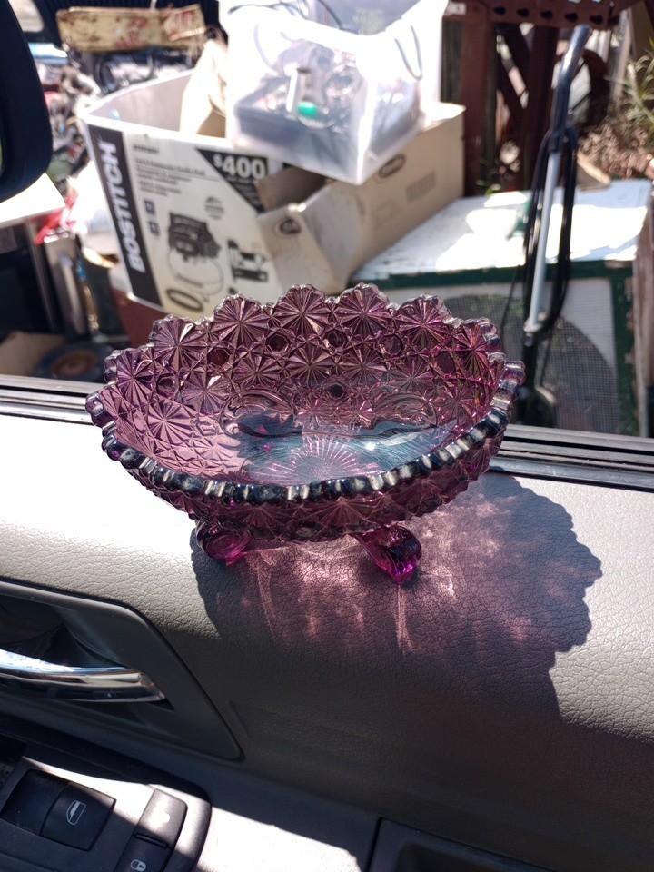 Vintage LG Wright Purple Amethyst Daisy And Button Footed Trinket Candy