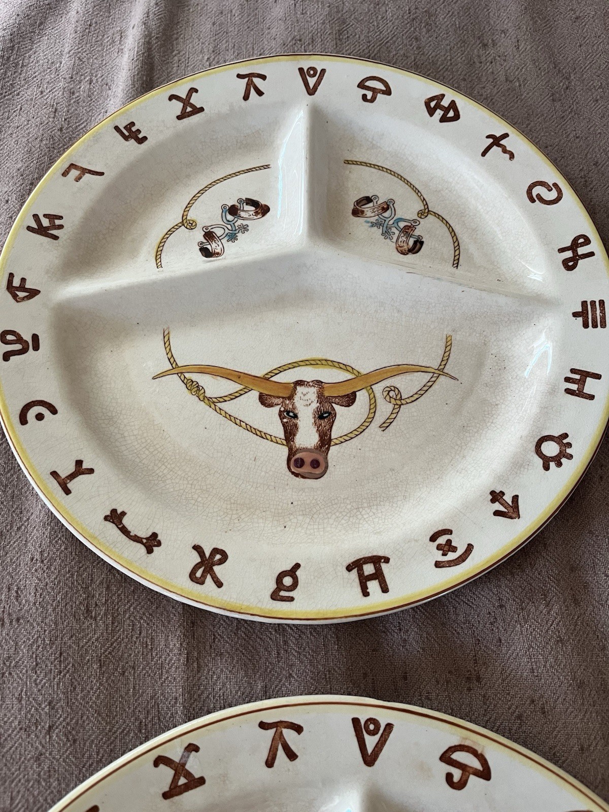 2 Vintage 11” Fred Roberts Western Theme Grill dinner plates.