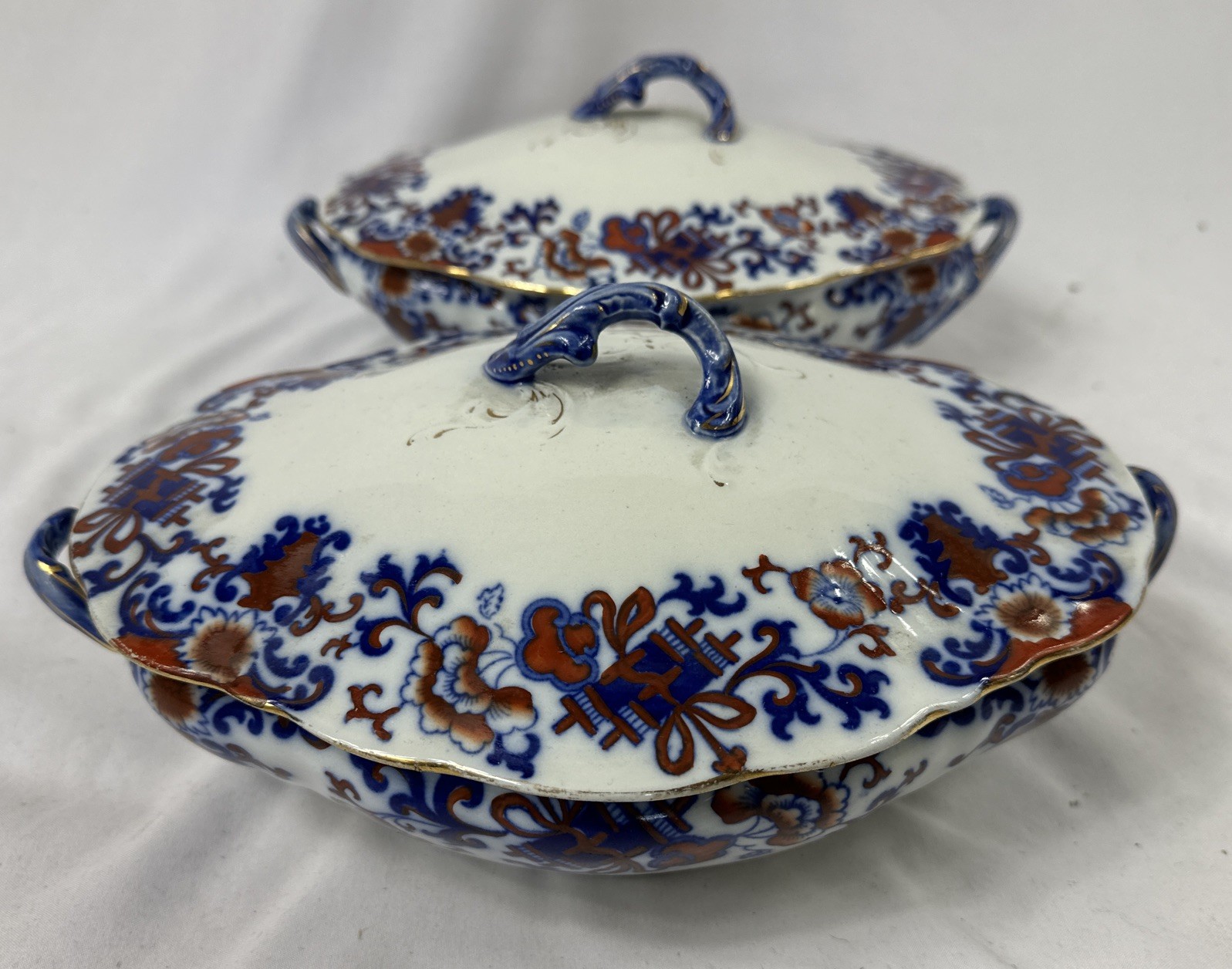 Pair Of 12” Vintage Doulton Burslem “Nankin” Lidded Tureens Vegetable C1890s