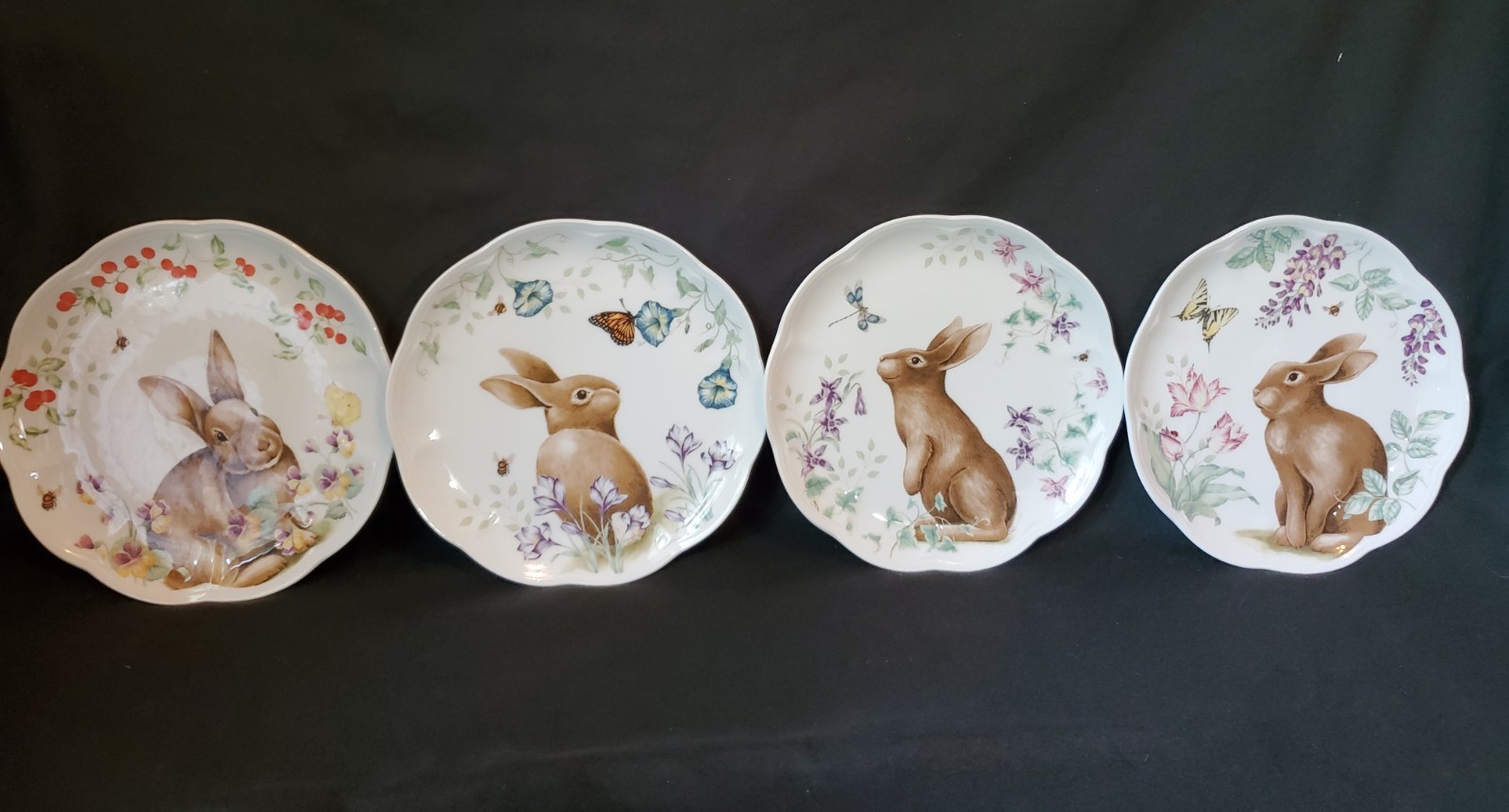 Lenox Butterfly Meadow Bunny Rabbit Accent Plates 9 ” Tea Party