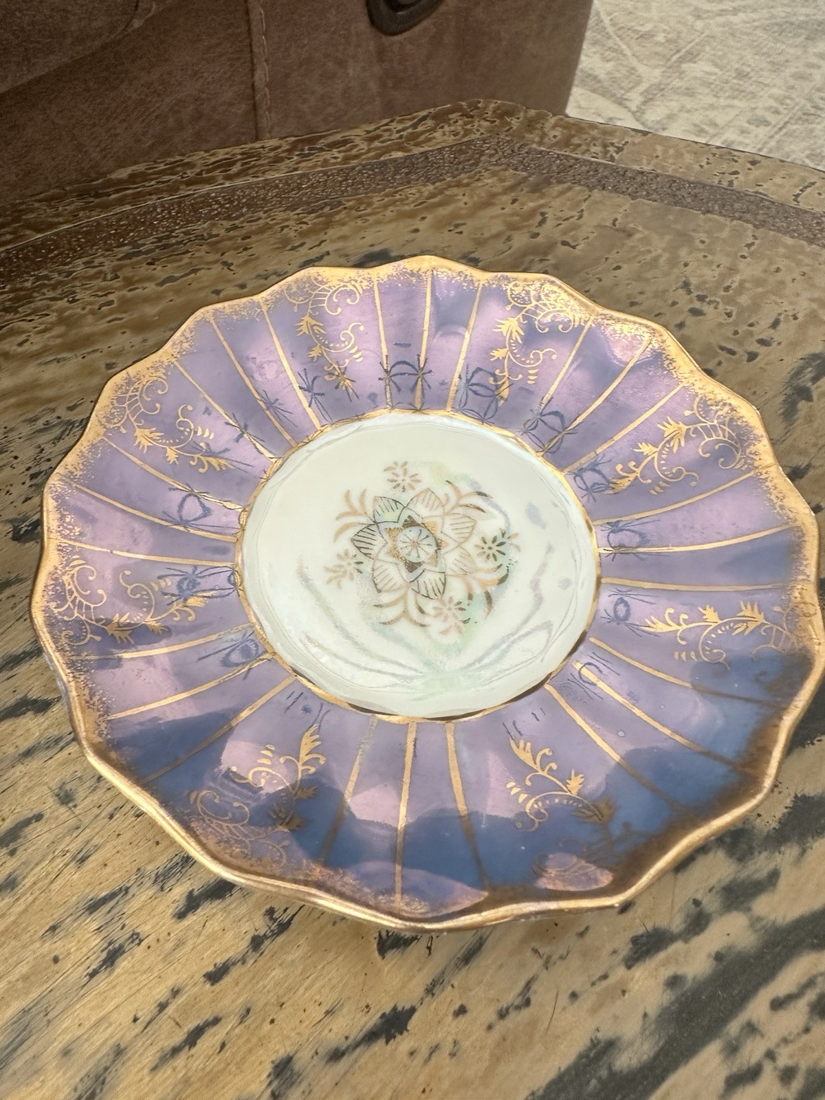Branco Ceramics Purple White Gold Floral Ceramic Cup & Saucer Set Handle